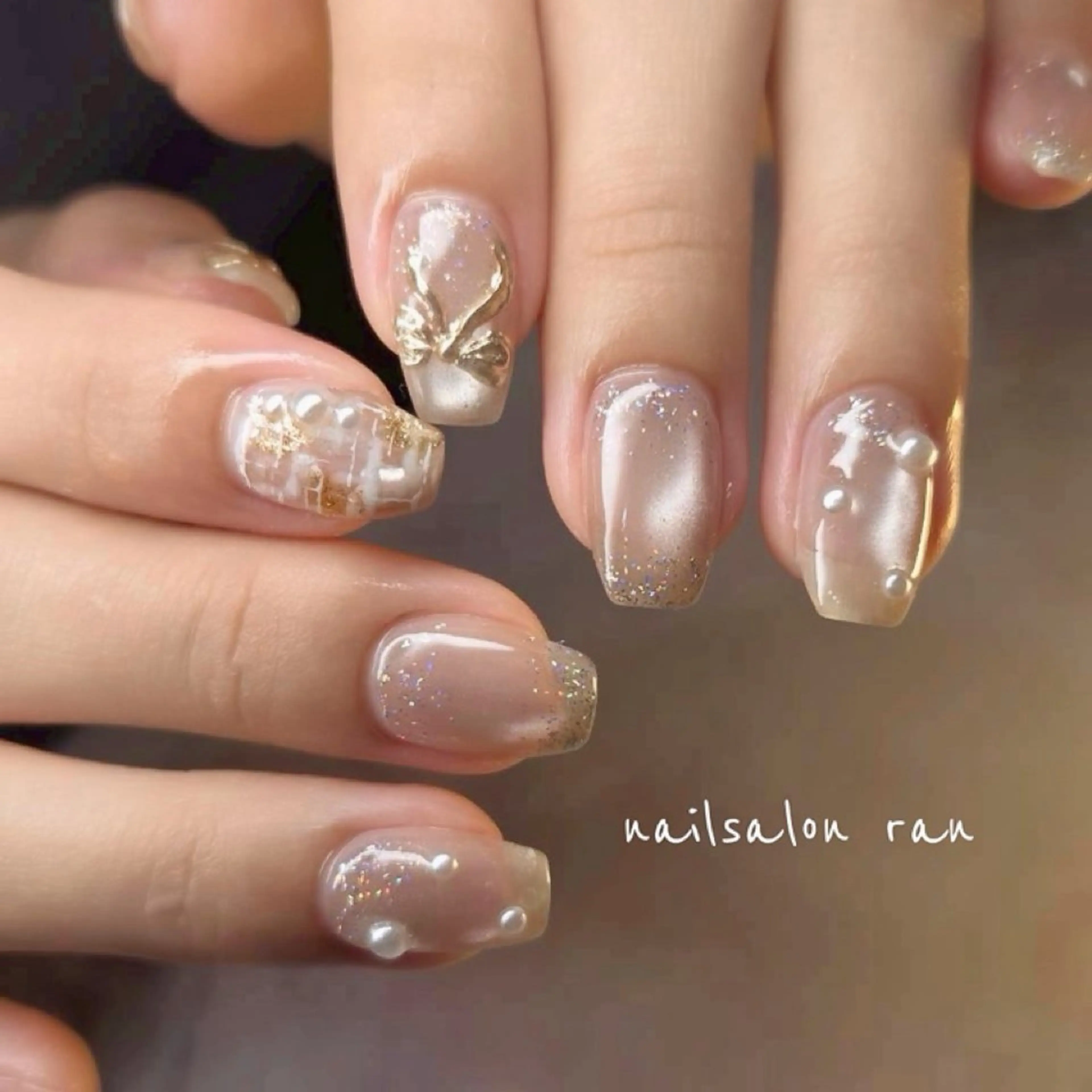 ネイル リボン ツイードネイル ハンドネイル ハンドケア nailsalon ranのネイルデザイン