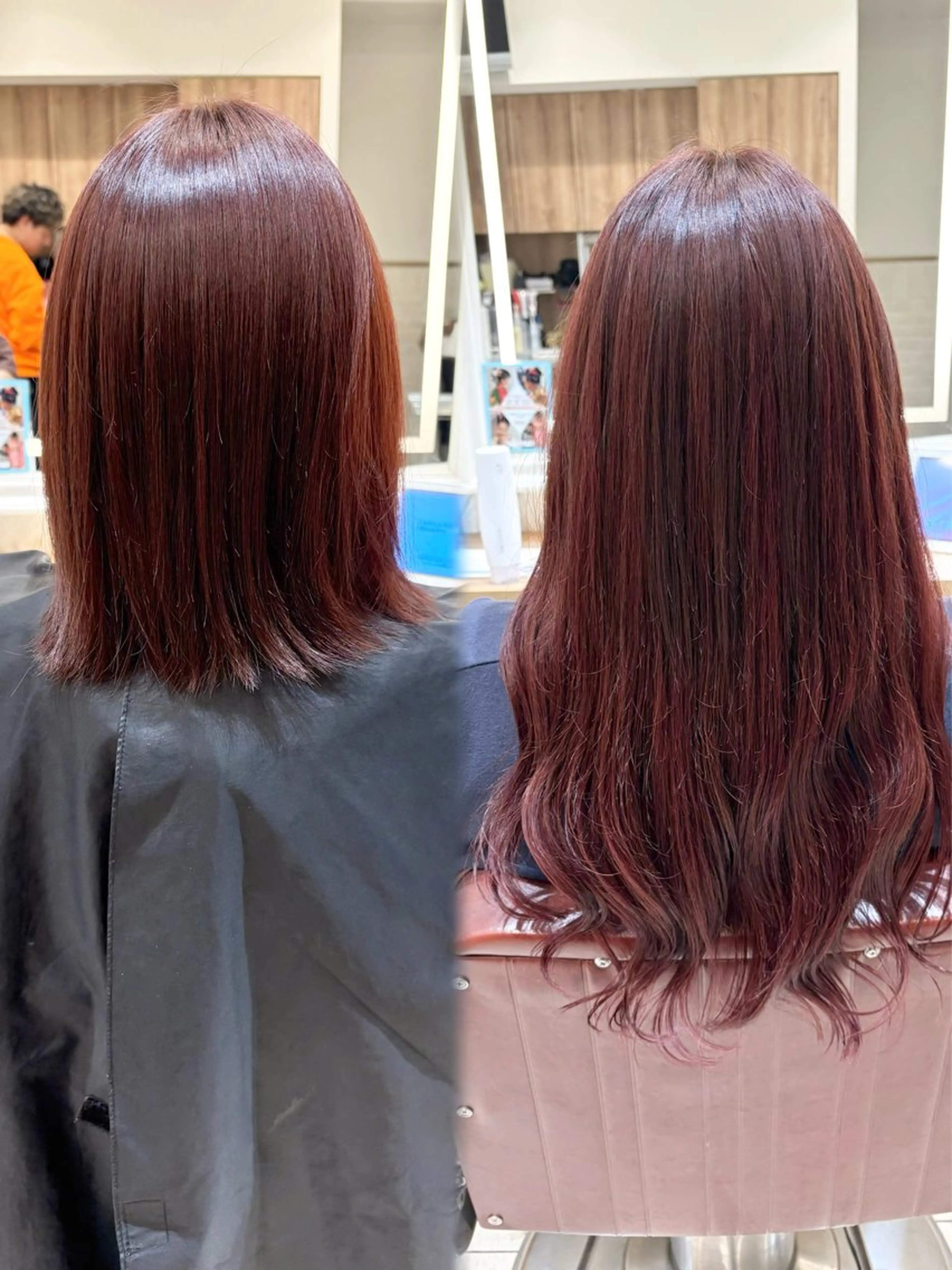 ロング カラー レッドカラー エクステ 韓国風ヘア ヘアカラー エクステ ケアブリーチカラー シールエクステのヘアスタイル