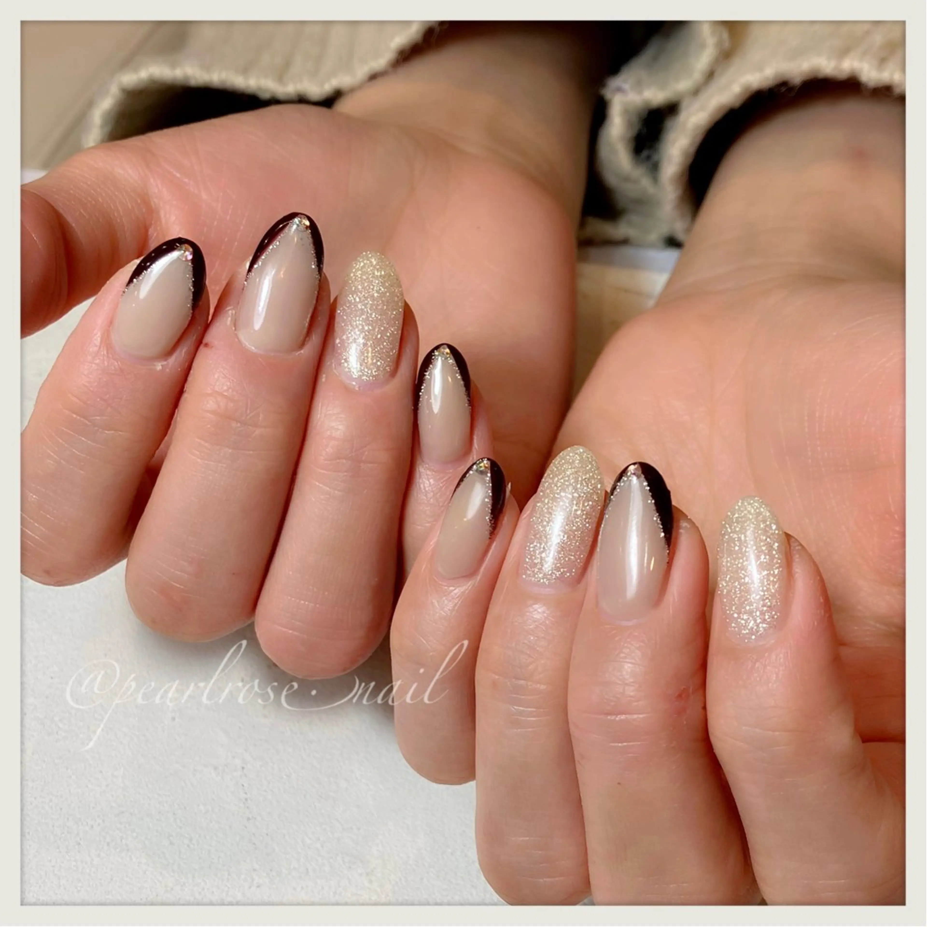 ネイル ボルドー フレンチネイル ハンドネイル Beauty salon Ryu・ange所属・PEARL ROSE パールローズのネイルデザイン