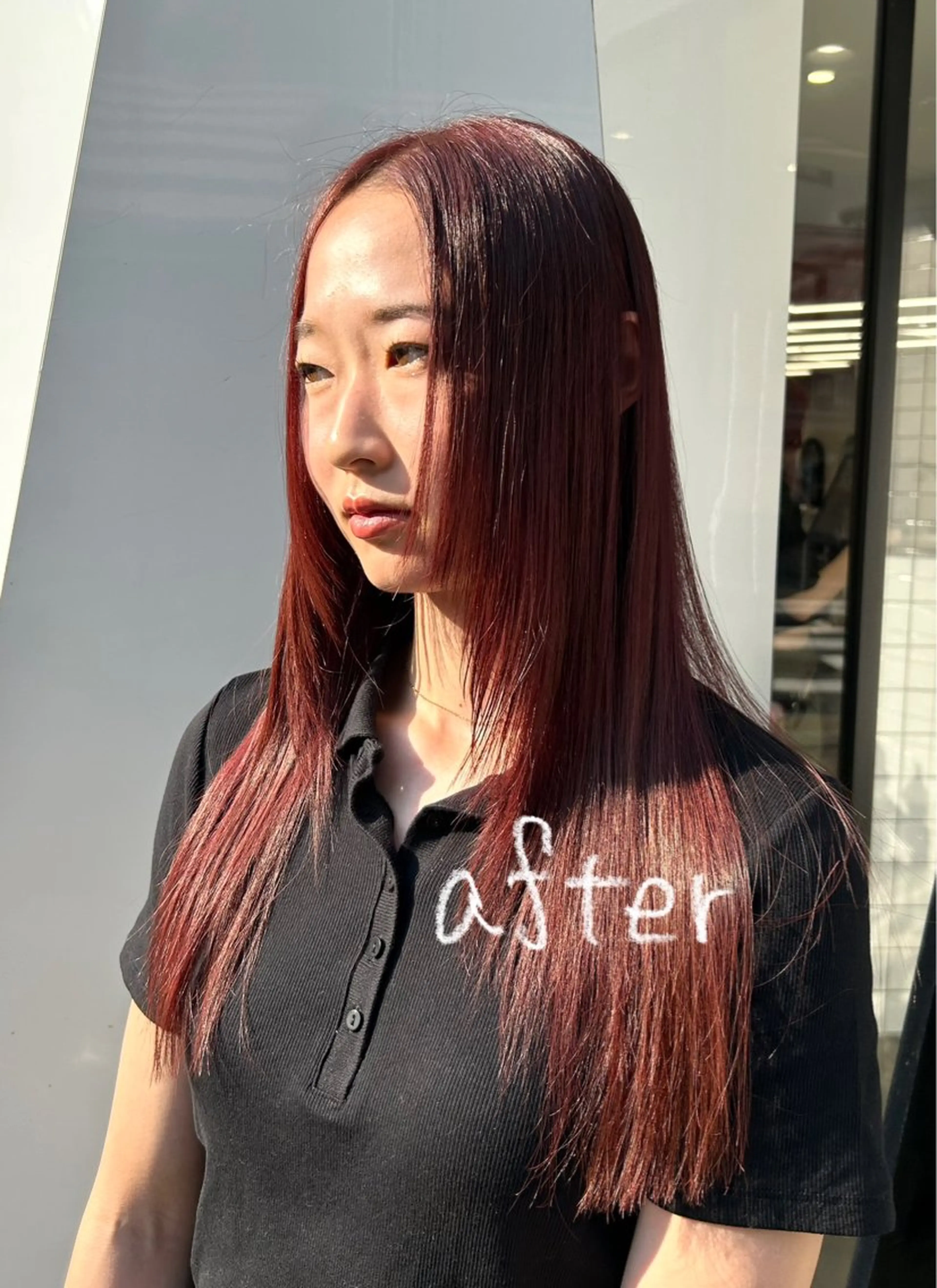 ロング カラー ブリーチ ブリーチなしカラー レッドカラー ちょめ/八王子 ZEST emuのヘアスタイル