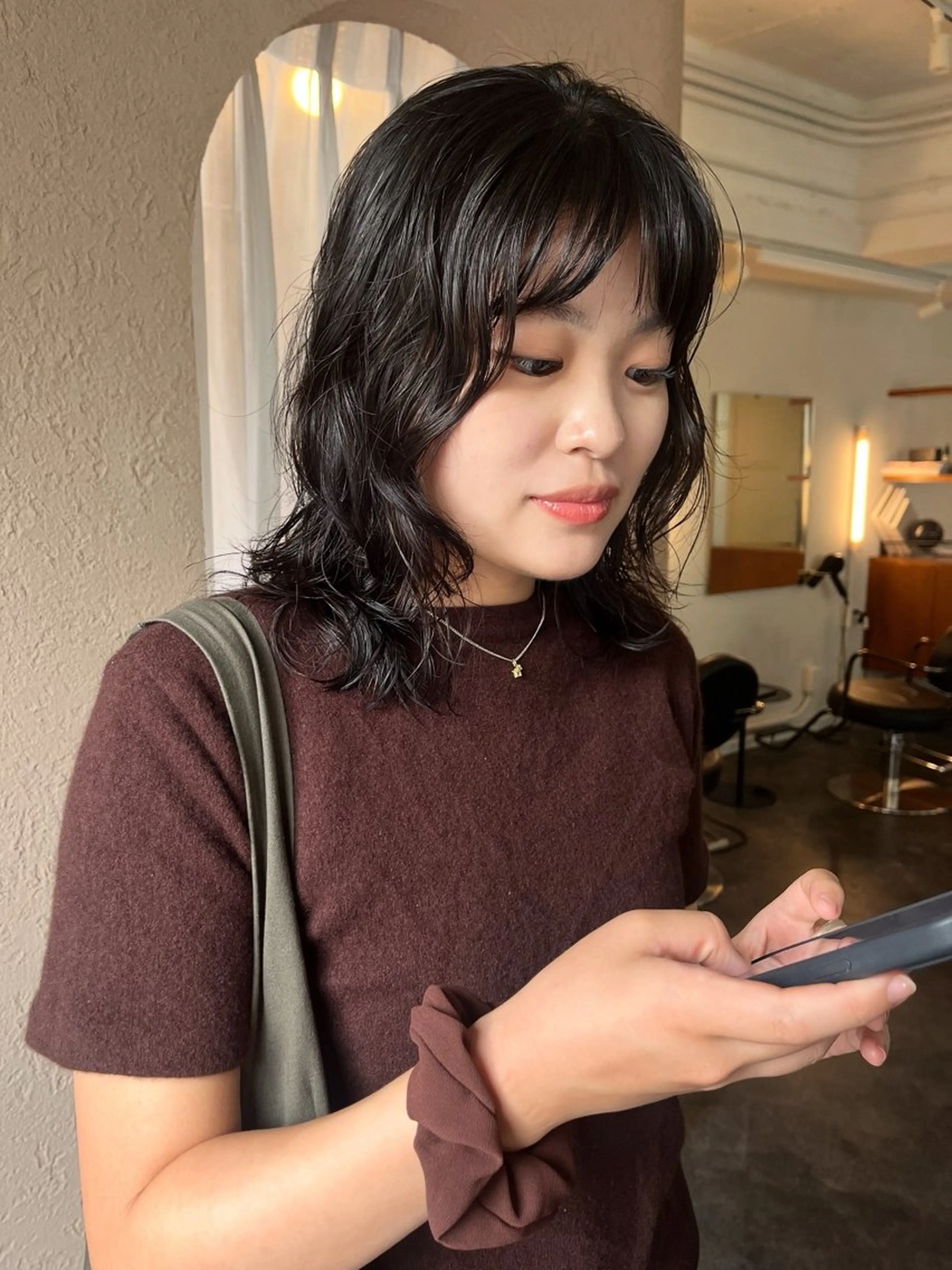 ミディアム パーマ レイヤー/ケアパーマ /ニュアンス/モードのヘアスタイル