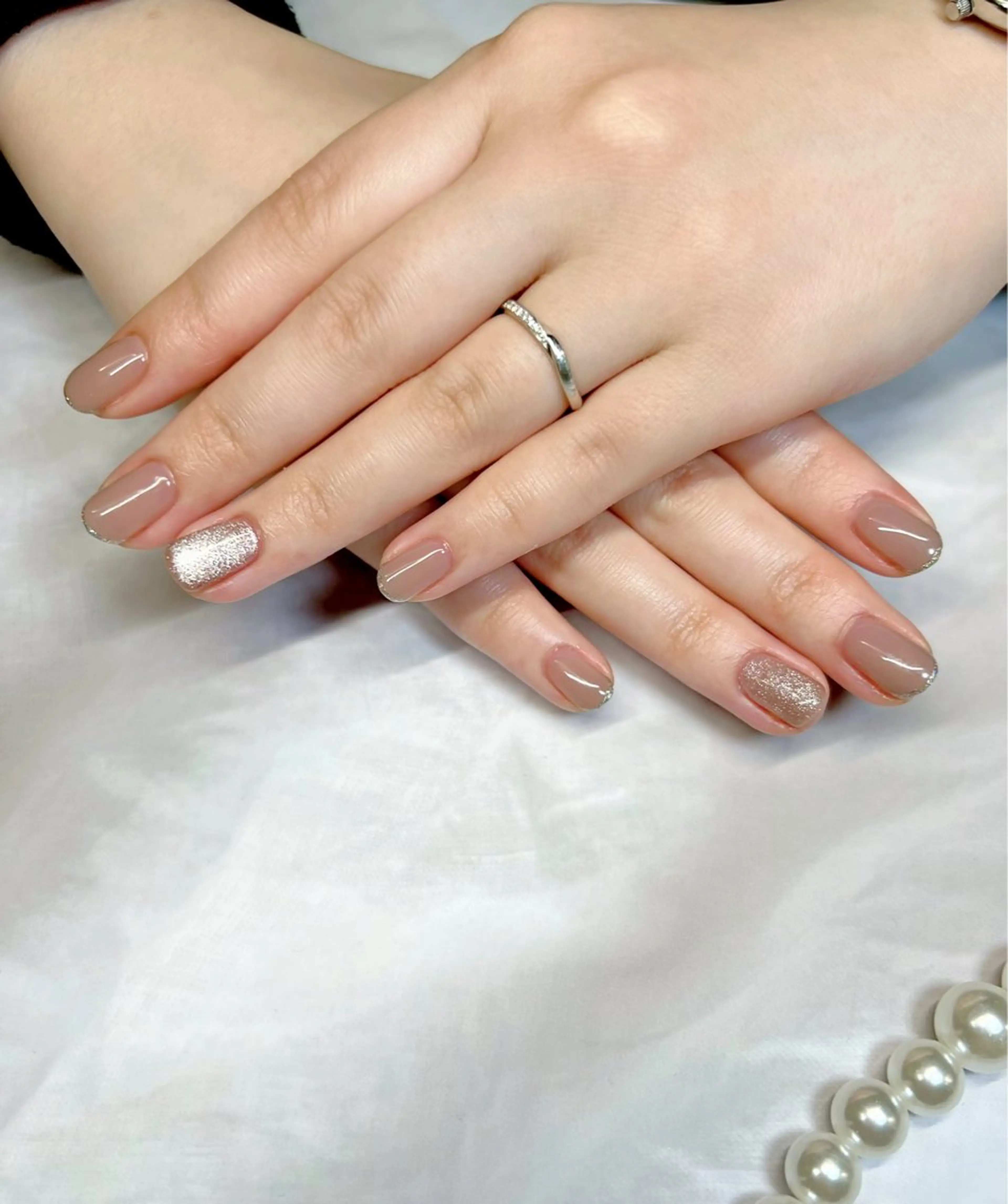 ネイル ブラウン クリアネイル ラメ(グリッター) マグネットネイル ハンドネイル NAIL Leone(レオーネ)所属・🫧NAIL Leone🫧のネイルデザイン