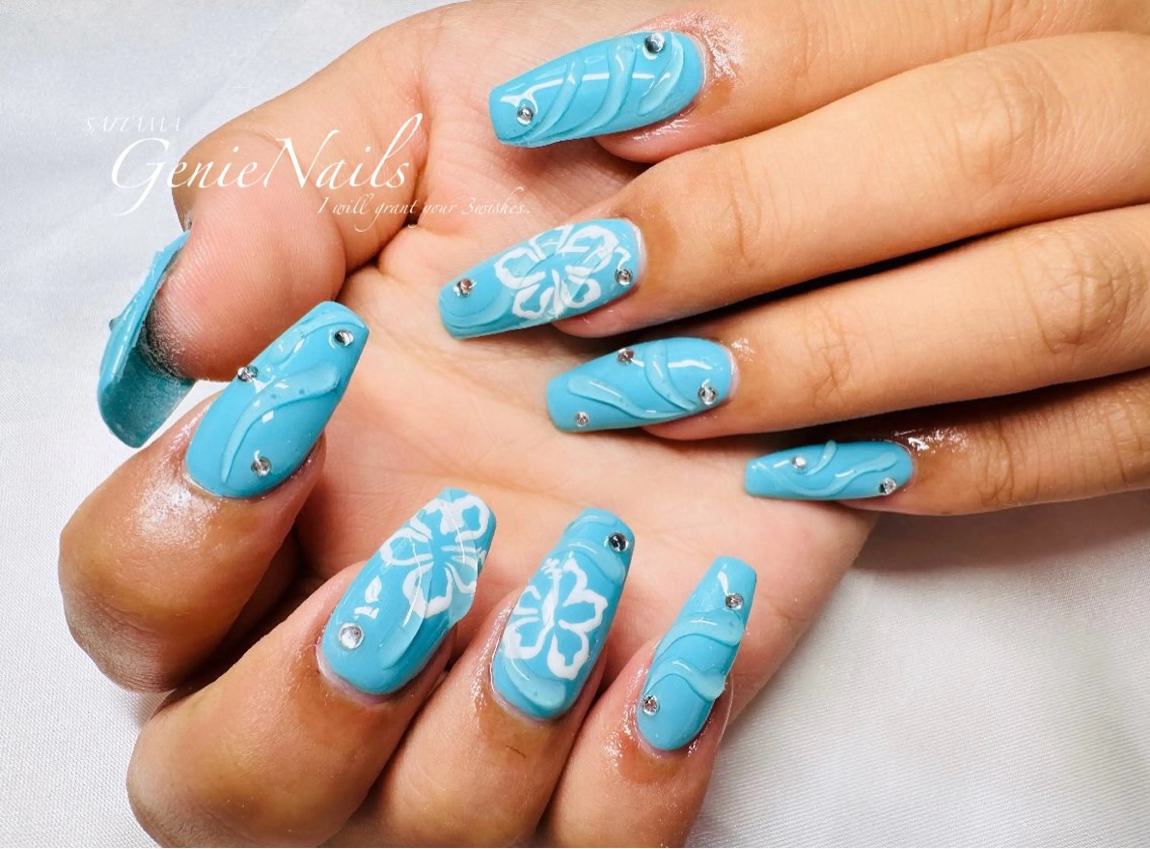 メンズ ネイル アートネイル 長さ出し 氷ネイル・うるうるネイル ロングネイル 持ち込み Genie Nailsのネイルデザイン