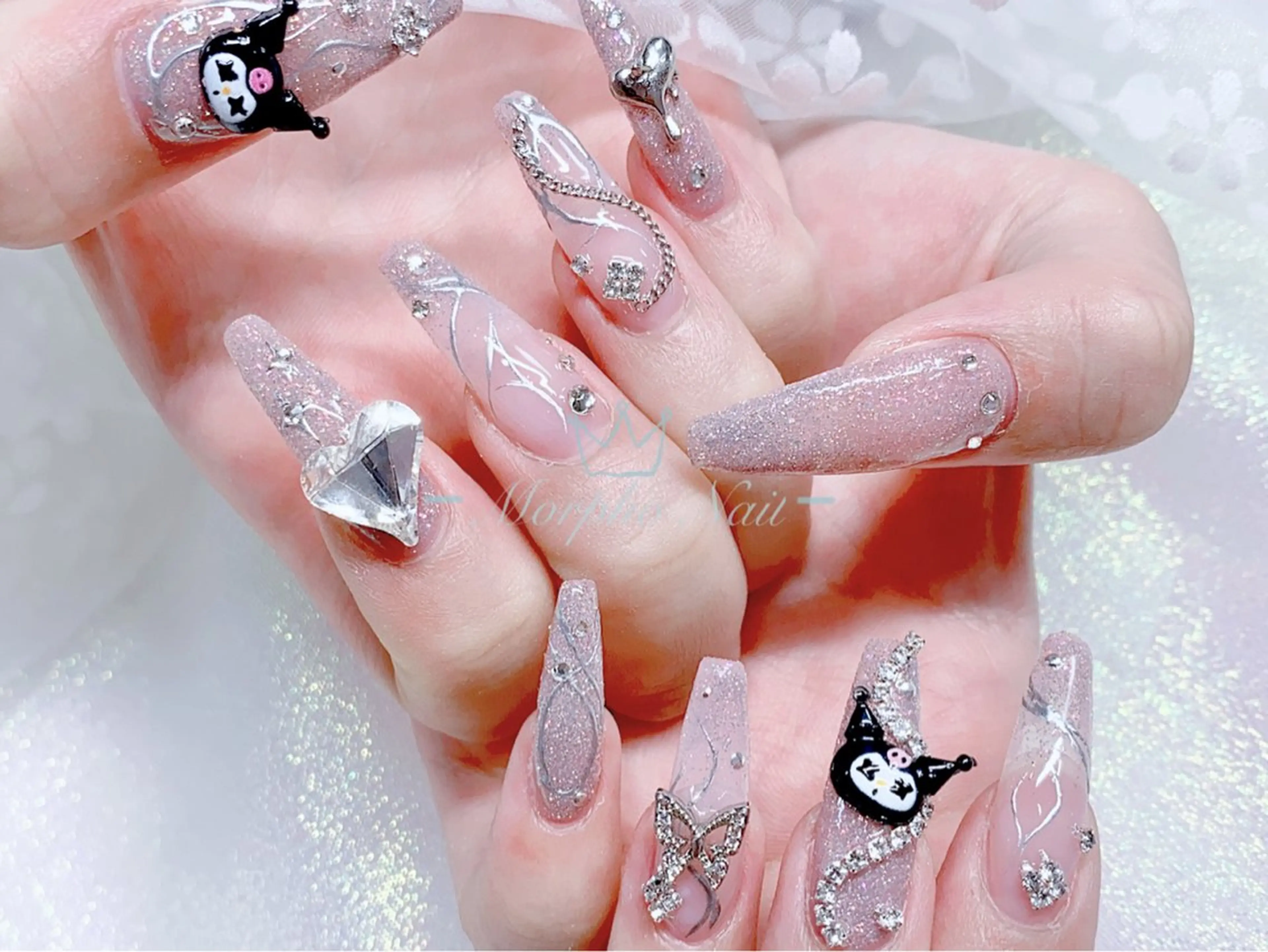 ネイル 長さ出し ジェルネイル キラキラネイル 大理石ネイル(マーブル) ニュアンスネイル ハンドネイル Morpho nailのネイルデザイン