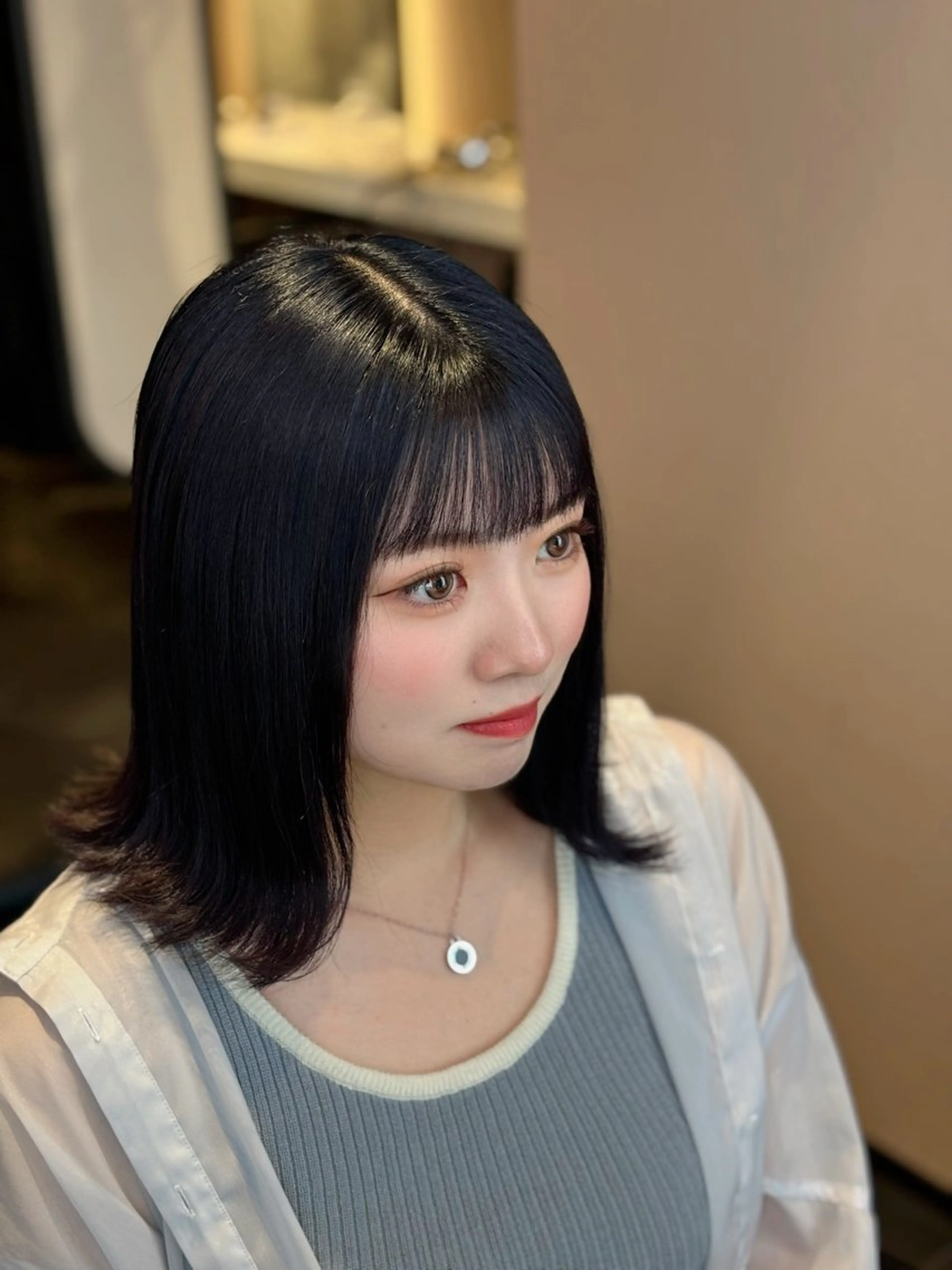 ミディアム カラー ラベンダーカラー ✨髪質改善×レイヤー ボブカットきり✨のヘアスタイル