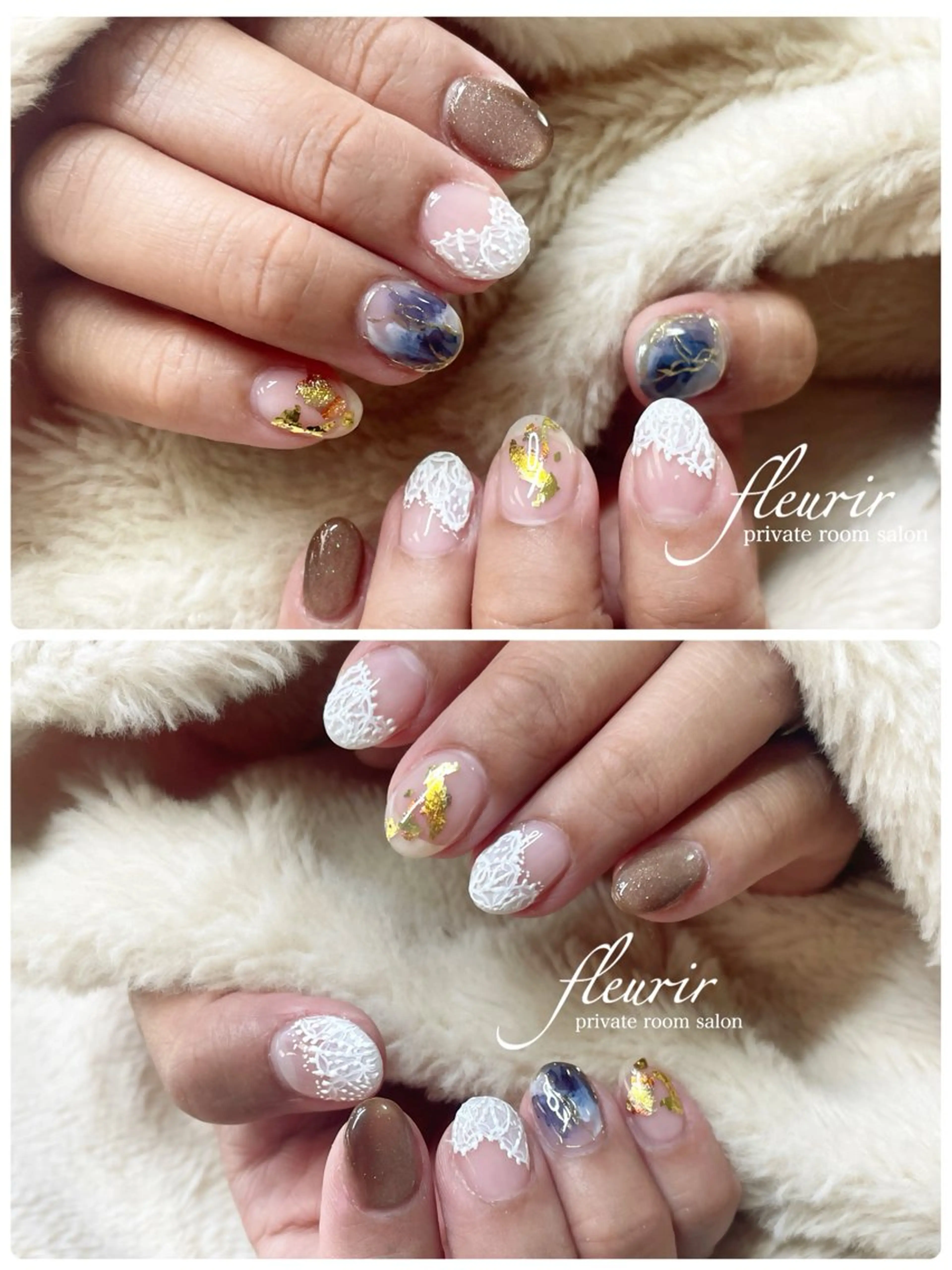 ネイル アートネイル レース ハンドネイル フルリール 【プライベートサロンのネイルデザイン