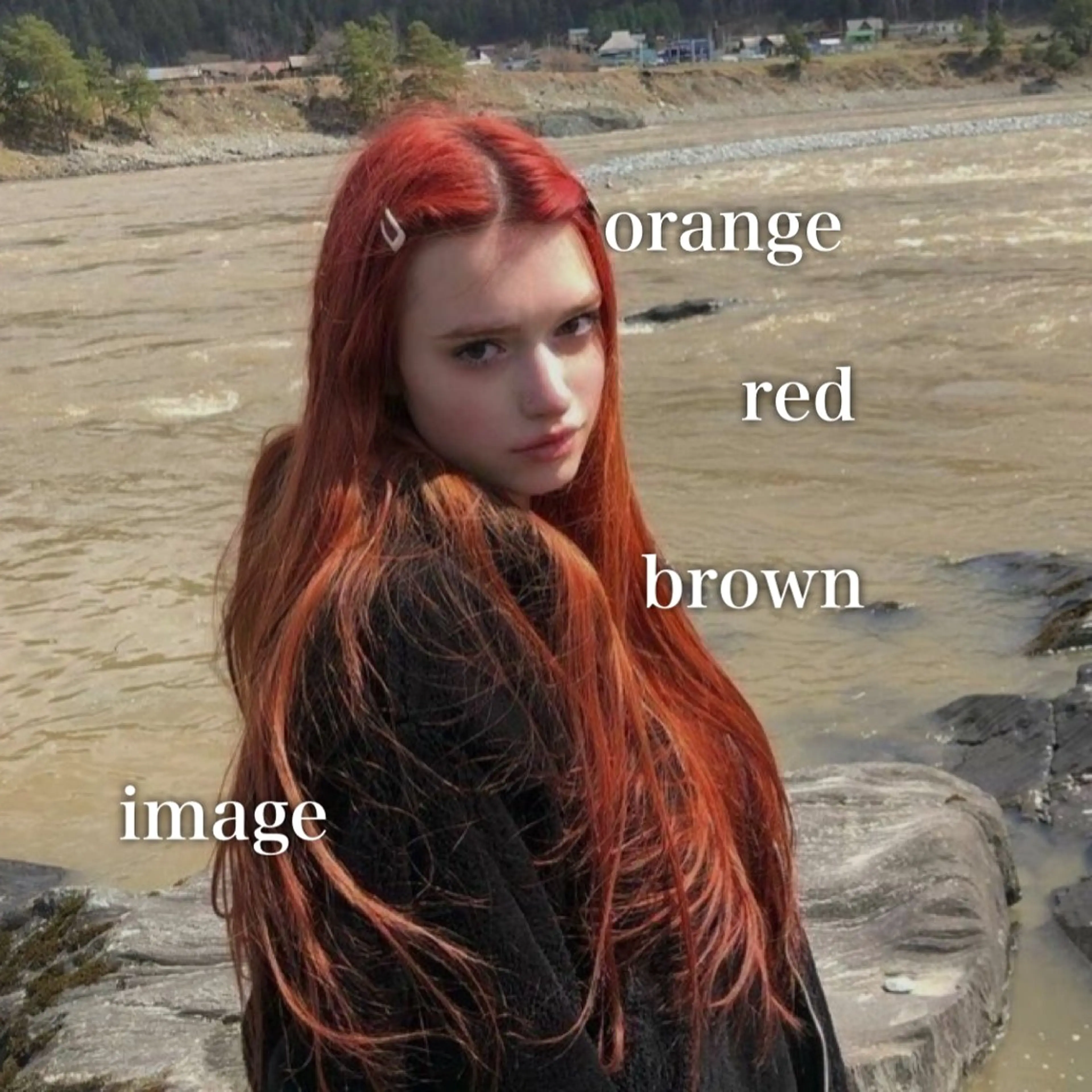 セミロング カラー ヘアアレンジ オレンジ レッドカラー ❣️ブリーチなし暖色 ayu❣️のヘアスタイル