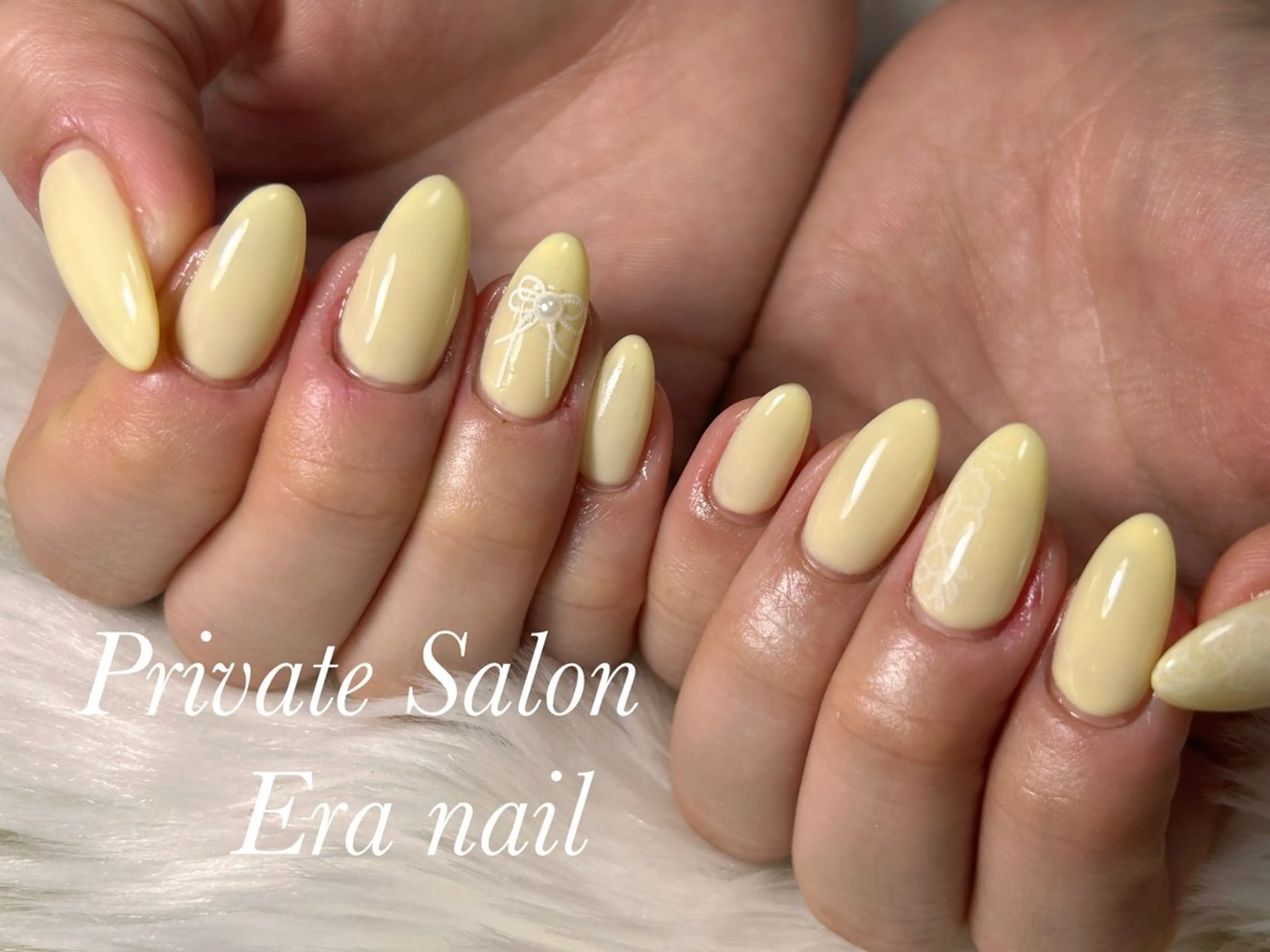 ネイル レース リボン 黄色 ハンドネイル Era nailのネイルデザイン