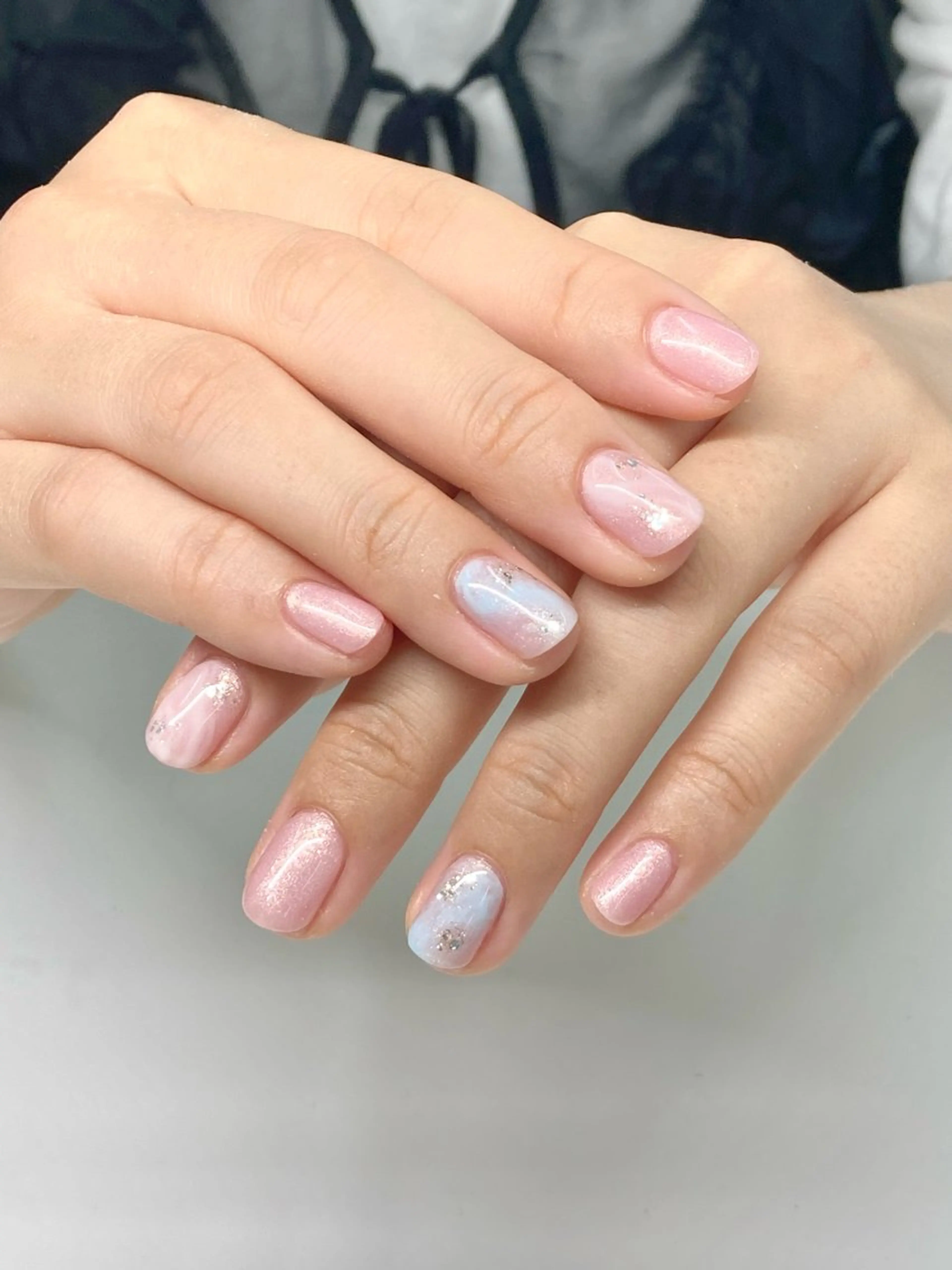 ネイル 水色 持ち込み ピンク 佐々木 優花のネイルデザイン