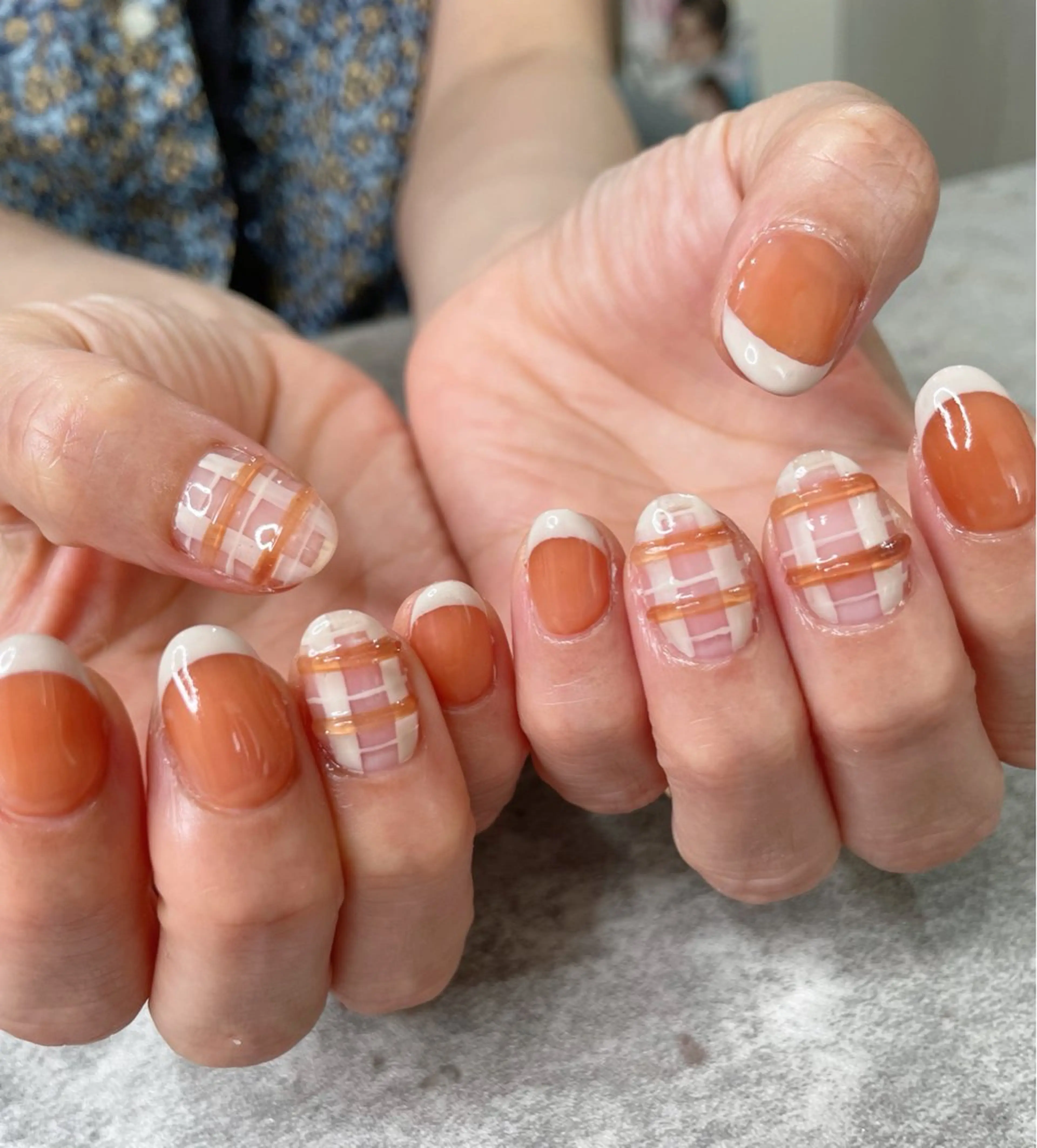 ネイル ブラウン フレンチネイル オレンジ ハンドネイル ma riのネイルデザイン