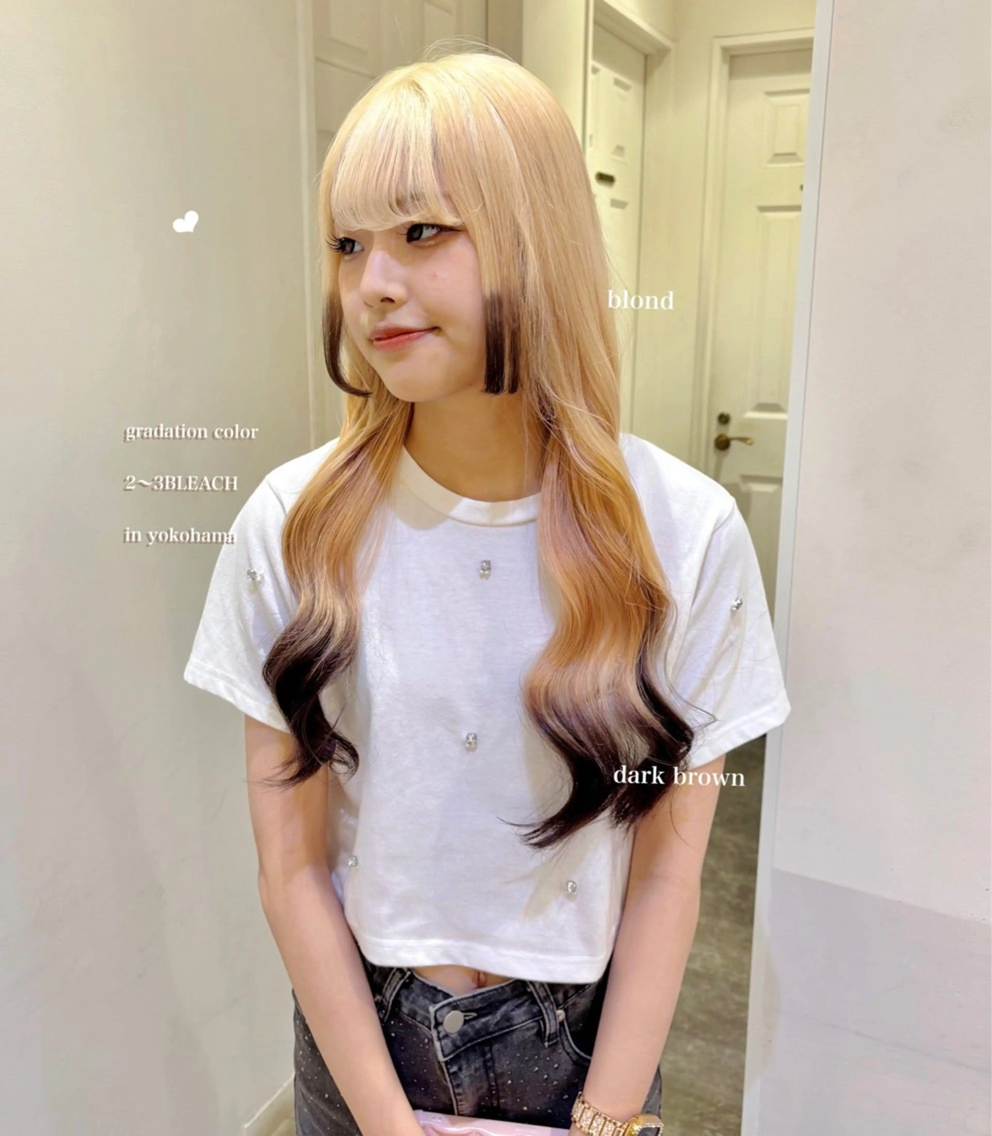 ロング カラー ブリーチ 抜きっぱなしブロンド ブラウンカラー ダークブラウン ヘアカラー エクステ/ハイトーン 🐏☁️miminaのヘアスタイル