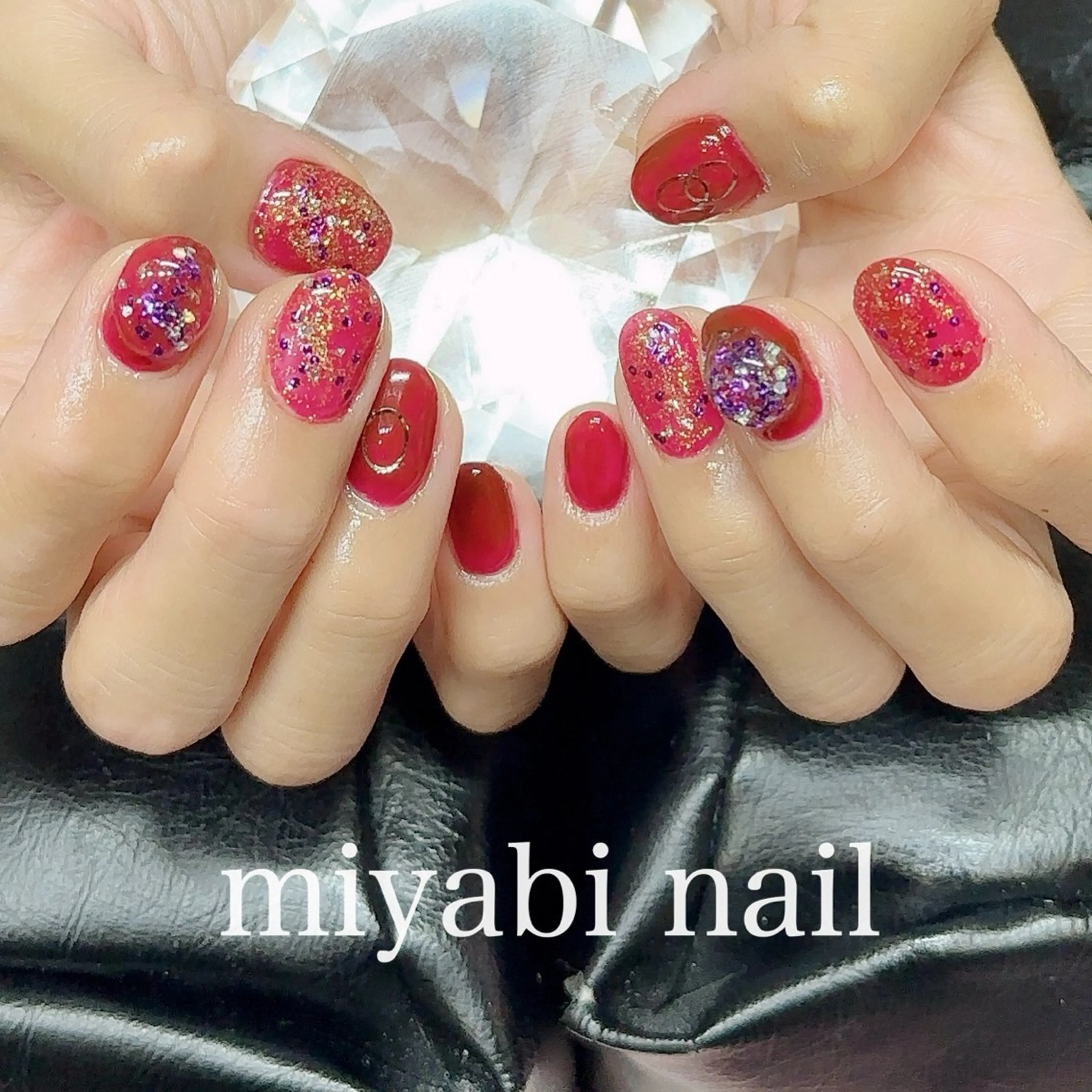 ネイル ジェルネイル キラキラネイル ラメ(グリッター) 持ち込み 赤色 ハンドネイル miyabi nail 桂川駅近くのネイルデザイン
