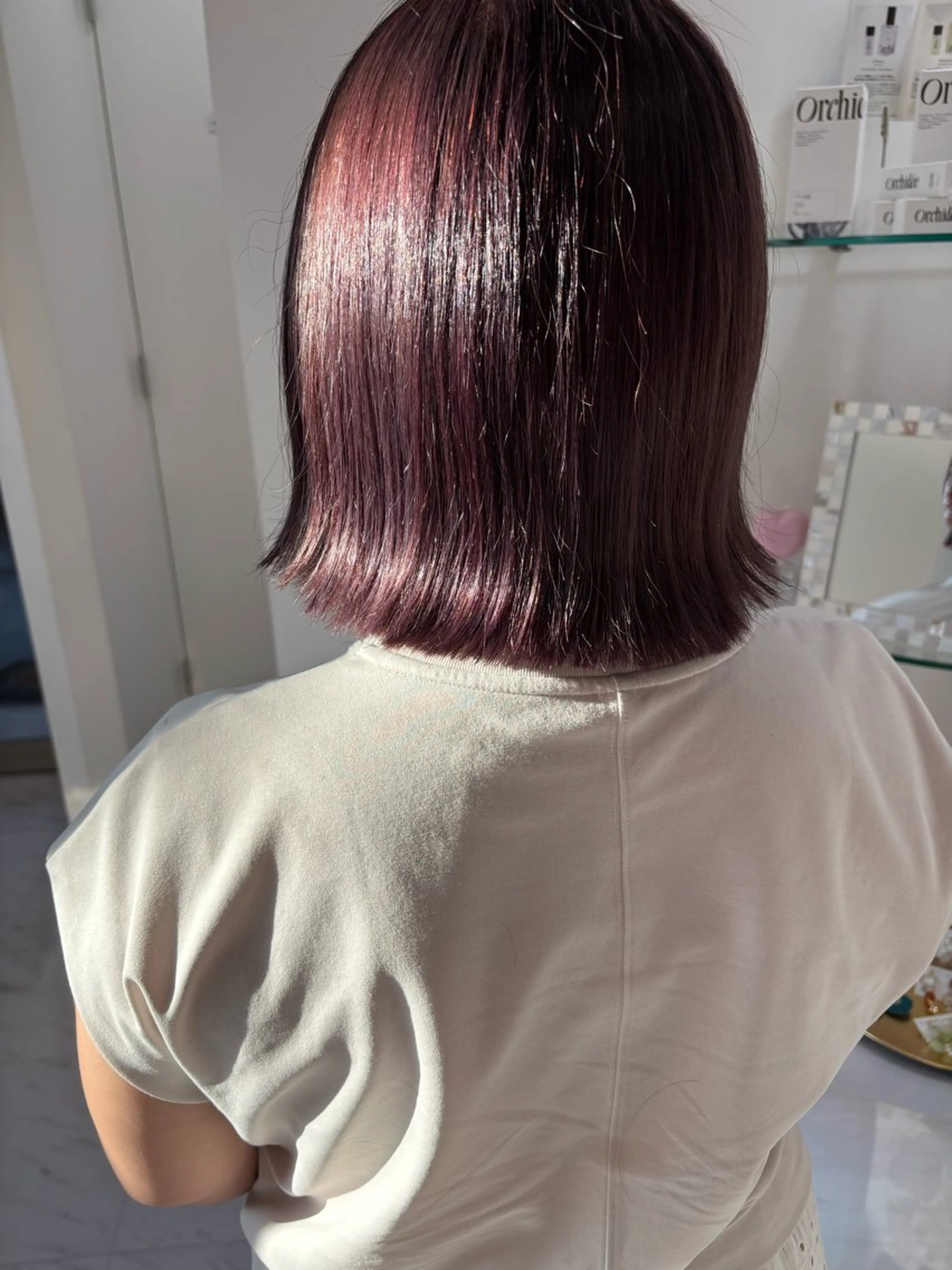 ショート カラー 切りっぱなしボブ ラベンダーカラー ボブ カット ヘアカラー トリートメント SAYAKA 🍒／ボブ／暖色のヘアスタイル