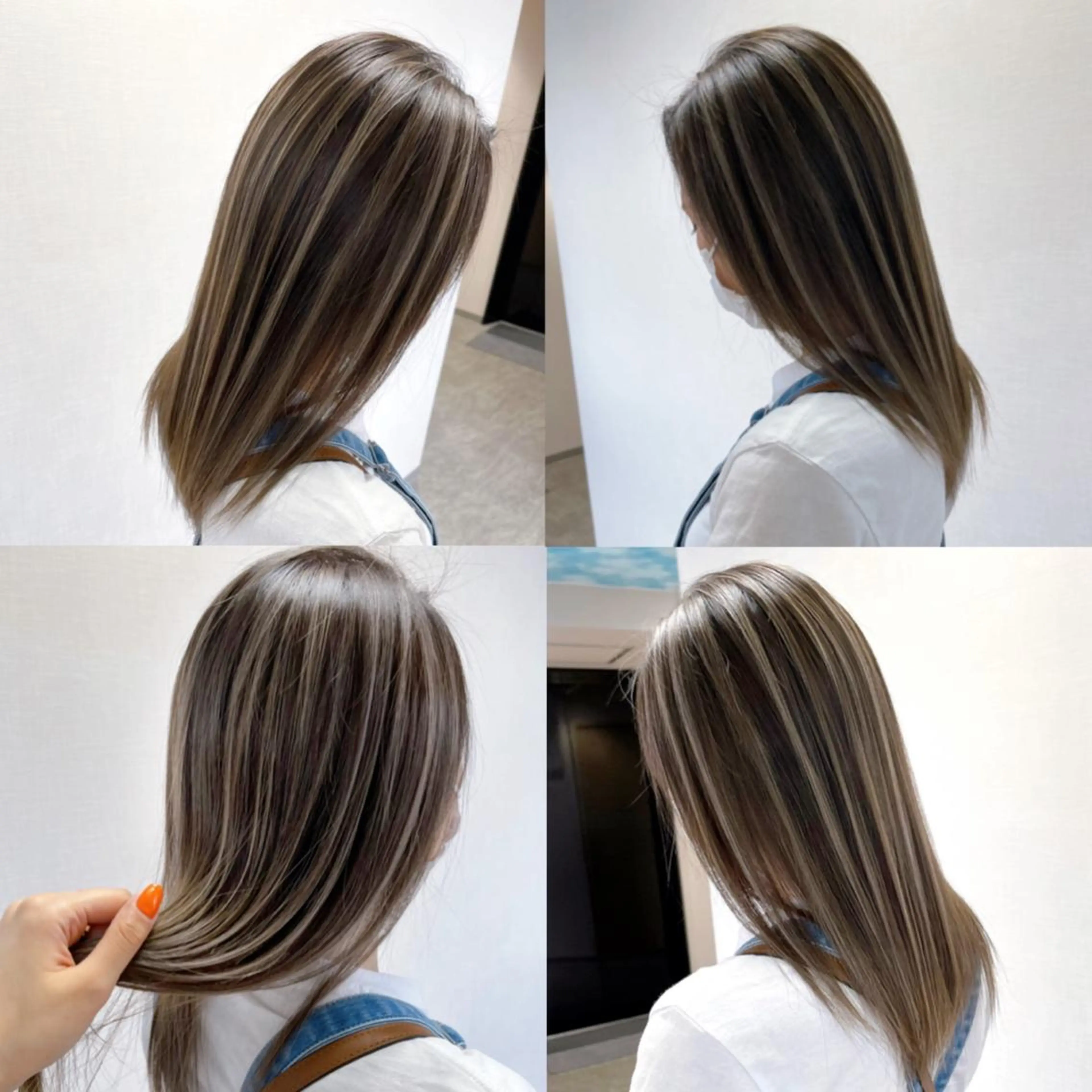 セミロング カラー バレイヤージュ ブリーチ ハイライトカラー ハイライト レイヤーカット 松井那津子 /ハイライトブリーチのヘアスタイル