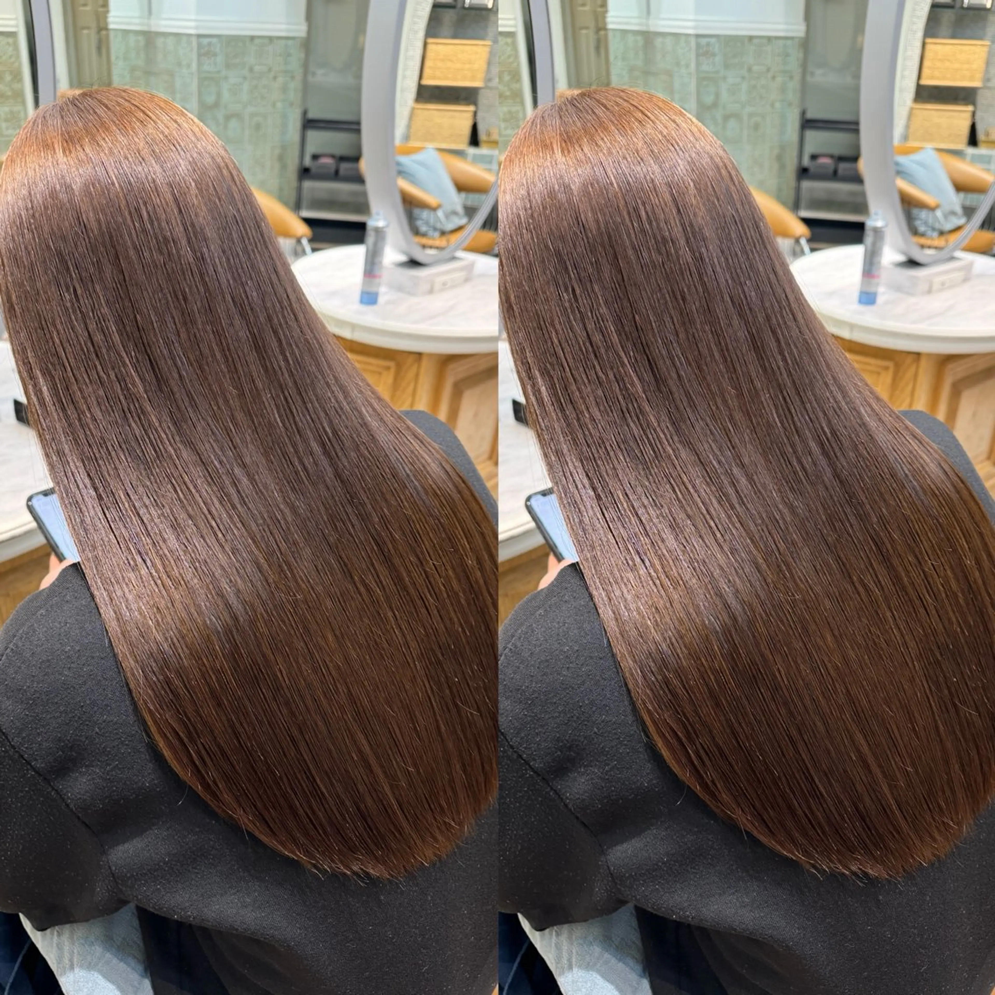 ロング くせ毛 顔周りカット 縮毛矯正 服部大地/ブリーチ 無しWカラー髪質改善のヘアスタイル