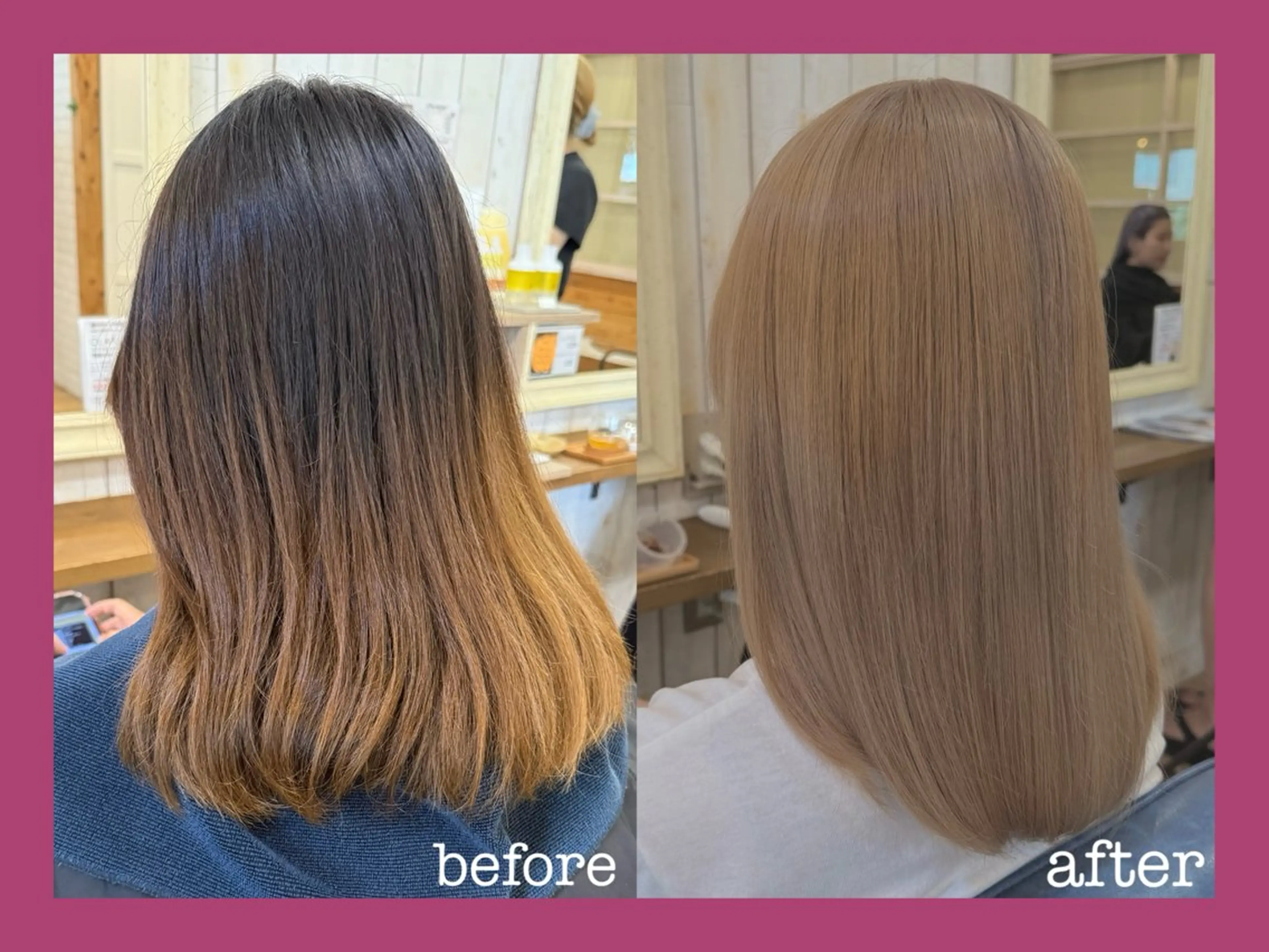 ミディアム カラー ベージュカラー ブリーチ ミルクティーベージュ 髪質改善 ヘアカラー トリートメント 髪質改善/ハイトーン /茅ヶ崎/YUKAのヘアスタイル