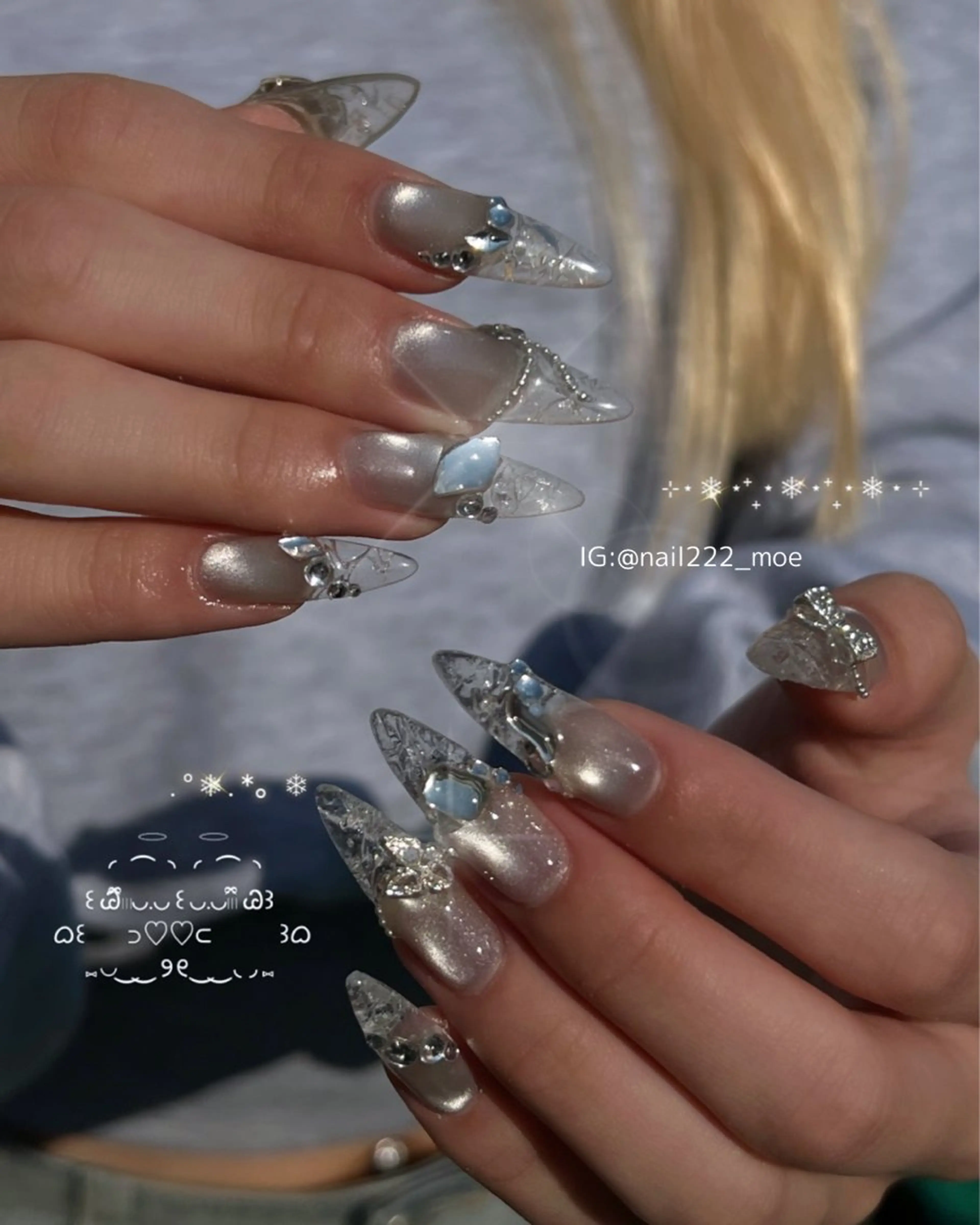 ネイル 氷ネイル・うるうるネイル ワンホンネイル ハンドネイル ⟡.*222⋰˚☆ MöEのネイルデザイン