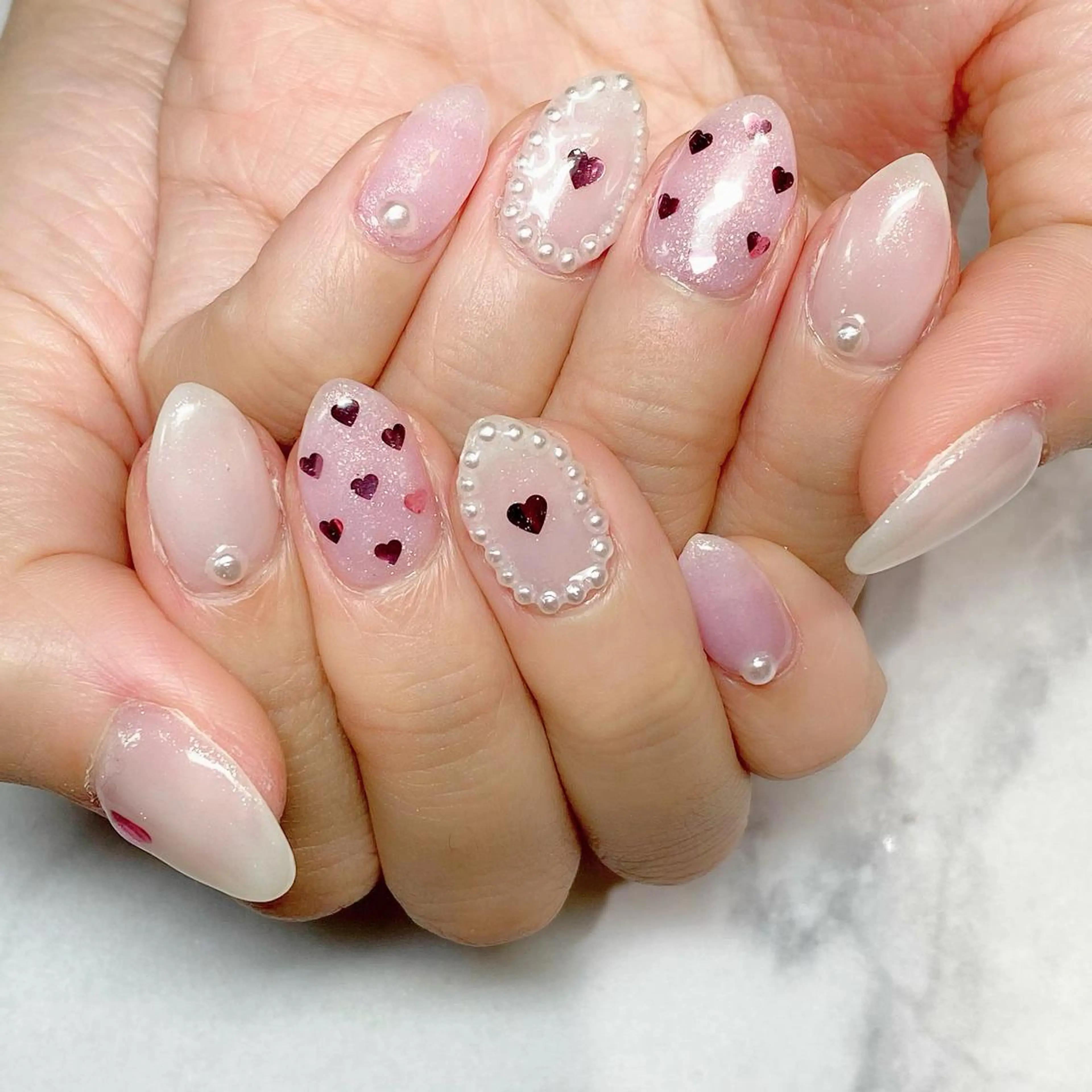ネイル アートネイル ジェルネイル ハート ソフトジェル YUN 💅のネイルデザイン