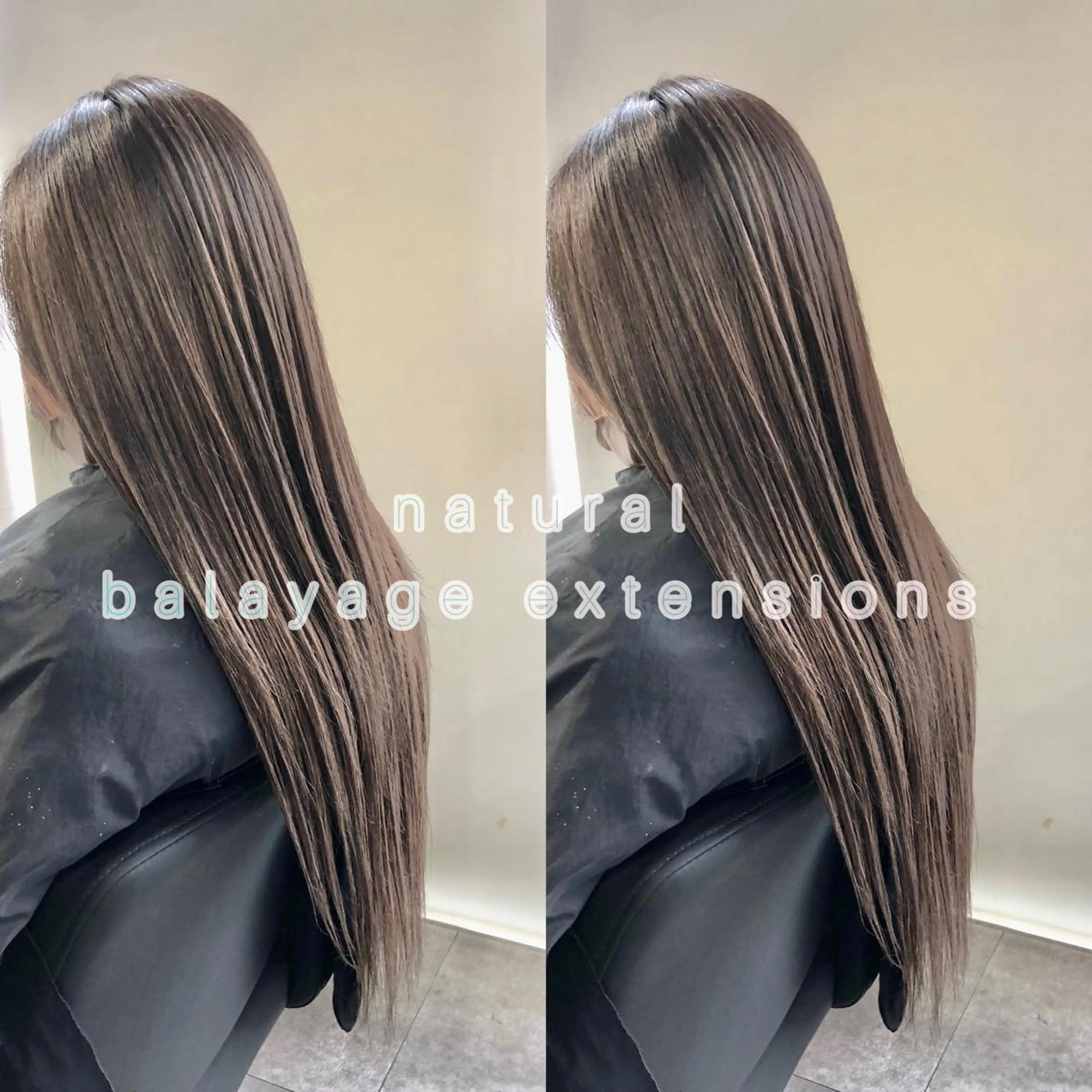 ロング カラー バレイヤージュ ブリーチ ブリーチなしカラー エクステ レイヤーカット づまさん カラーエクステ難波のヘアスタイル