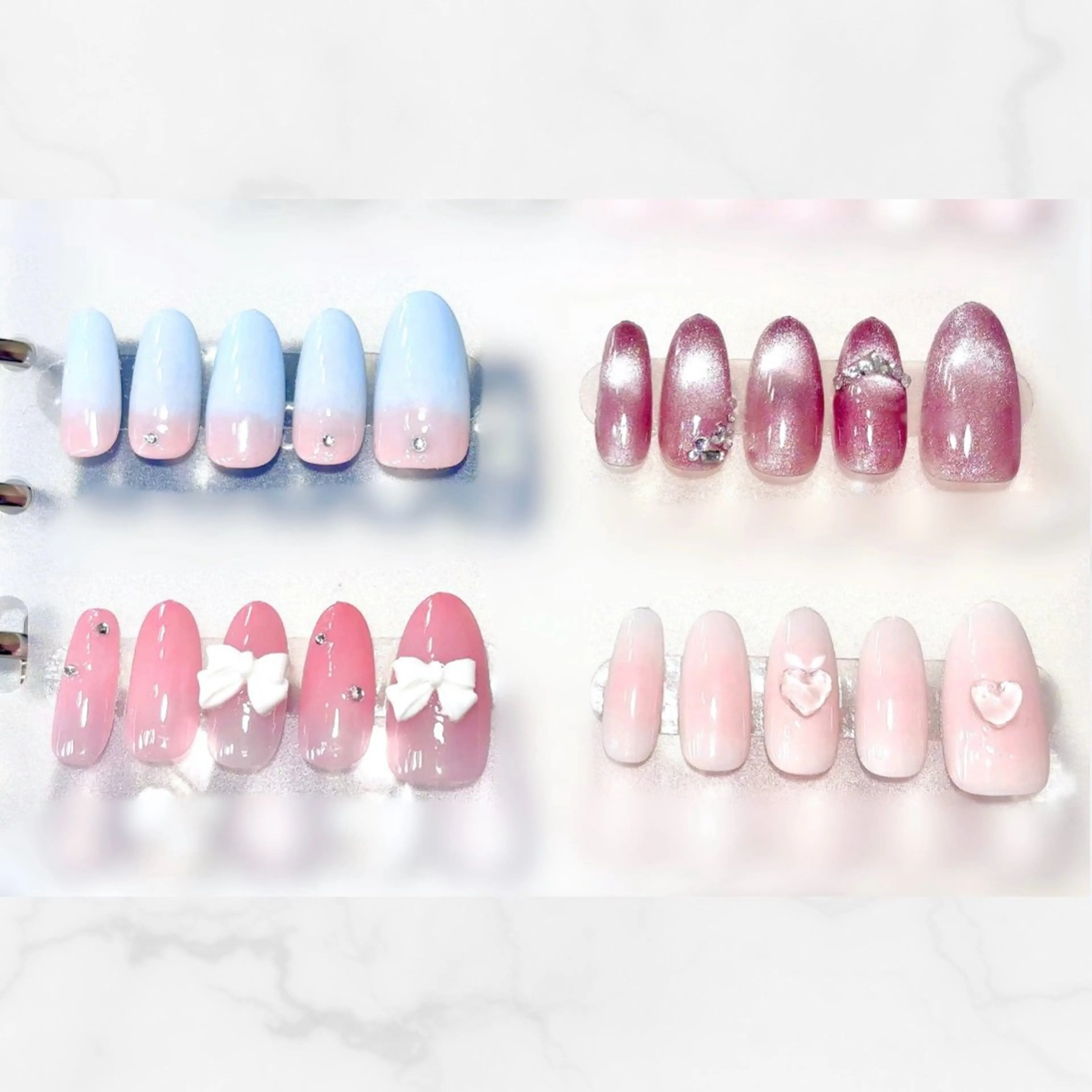 ネイル ガーリー グラデーション 韓国ネイル マグネットネイル リボン ハンドネイル バストアップサロン LUNAのネイルデザイン