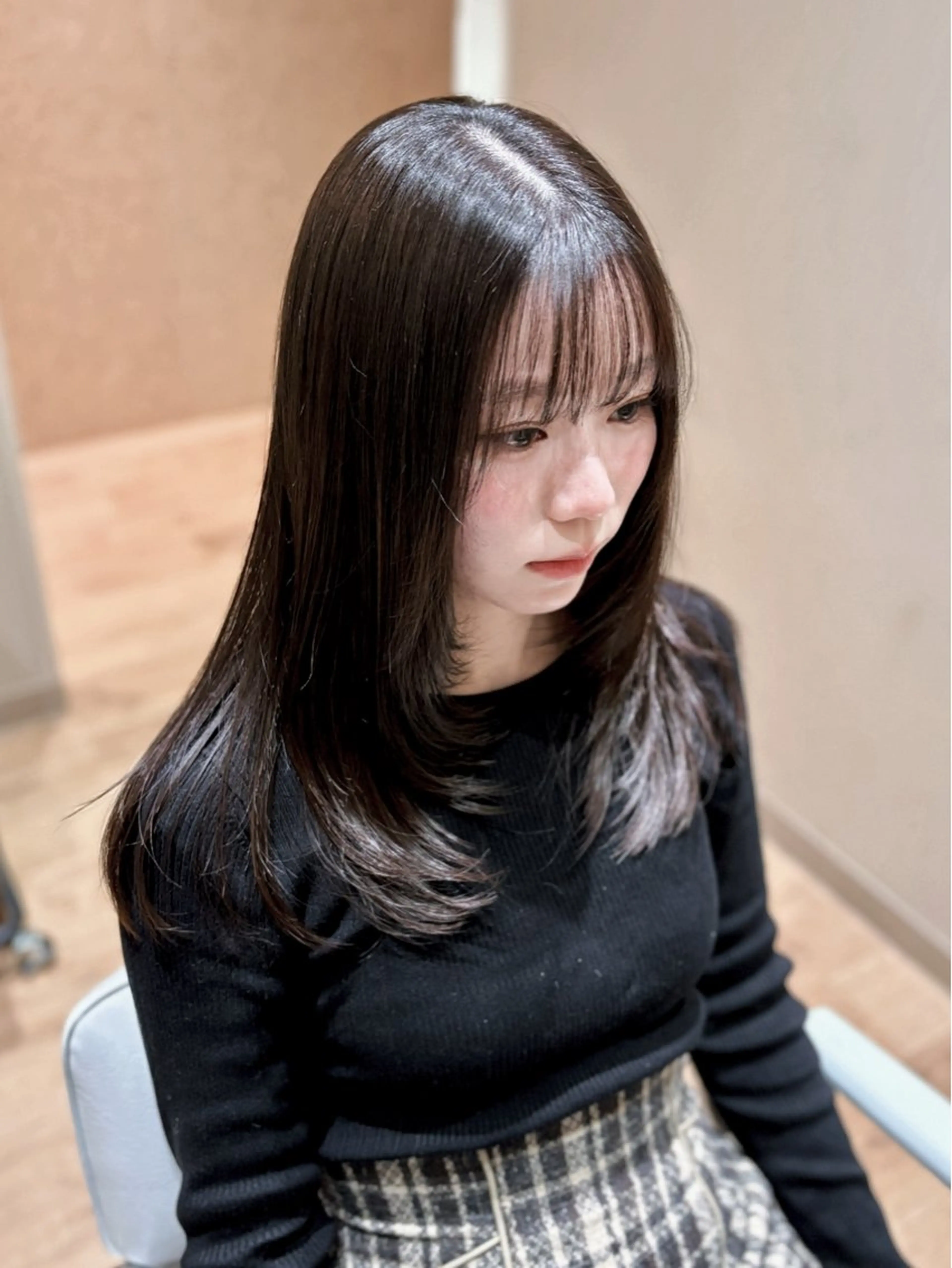 セミロング カラー レイヤーカット 小顔カット カット ヘアカラー トリートメント Zina.金上美玲 ✲レイヤー/メンズのヘアスタイル
