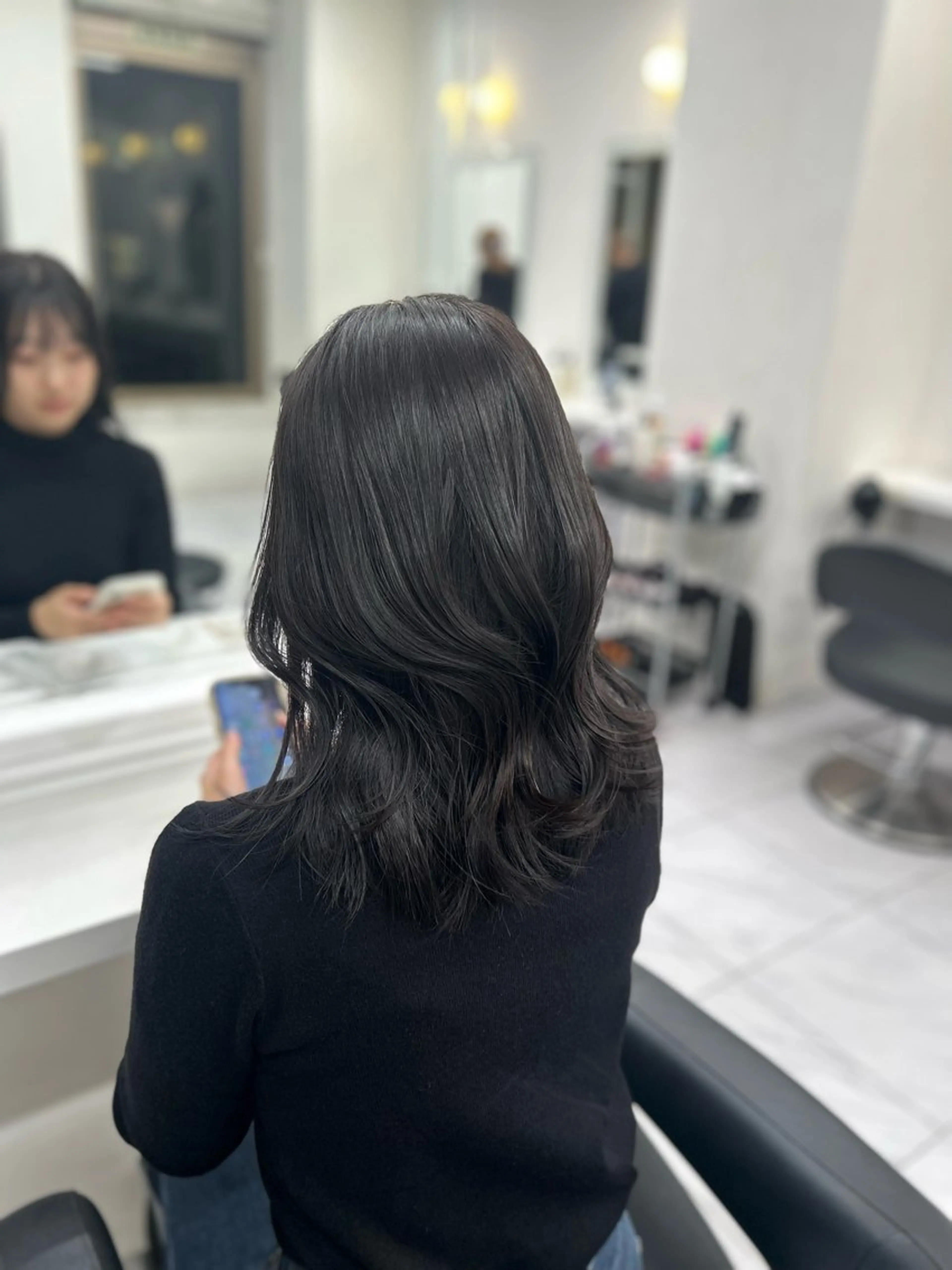 セミロング カラー パーマ ヘアアレンジ メンズ キッズ ブリーチなしカラー/ ブラウン/レイヤーのヘアスタイル