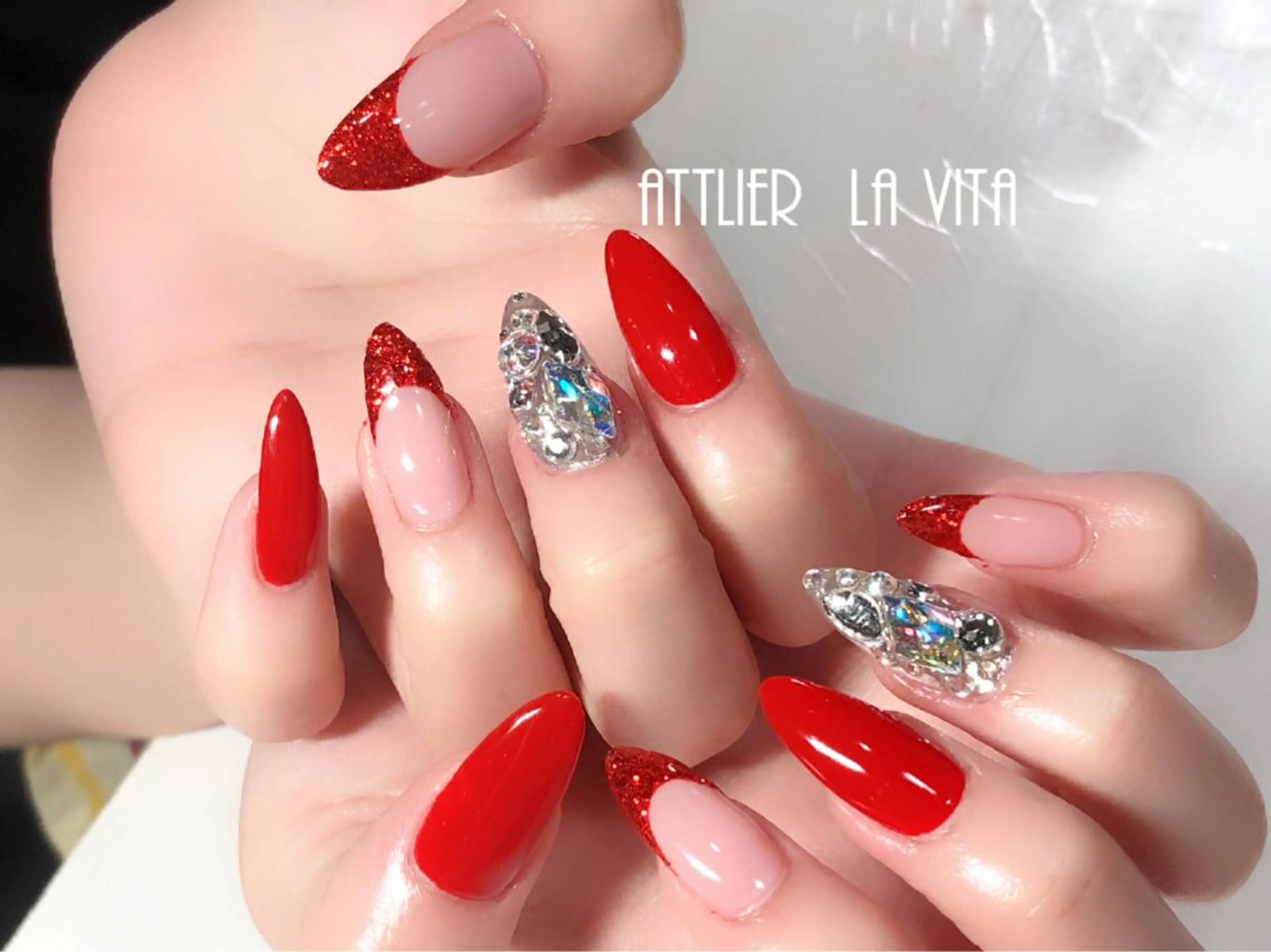 【HAND長さだし】スカルプクリアorラメスカルプ長さ出し+スワロつけ放題20分の写真