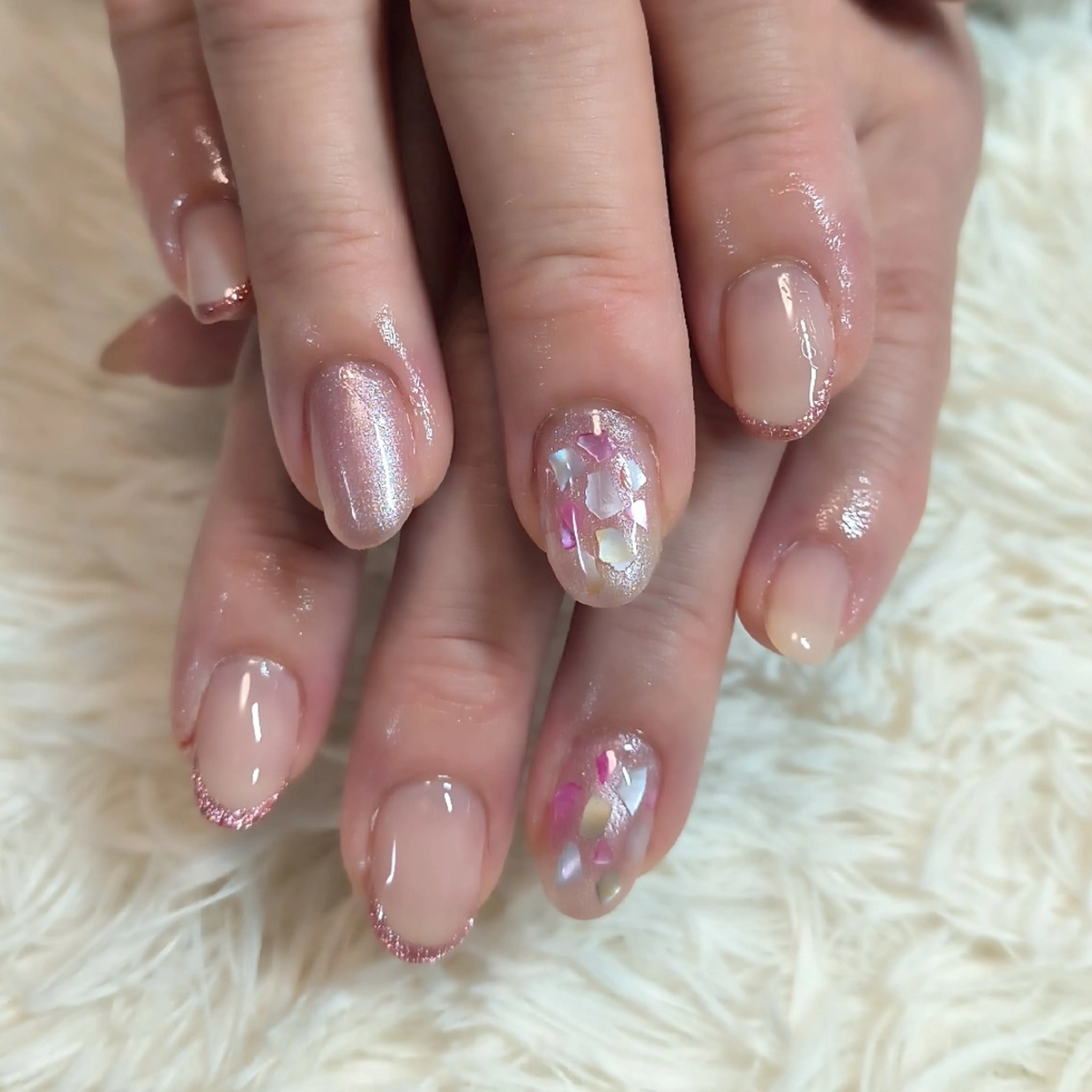 ネイル フレンチネイル キラキラネイル ピンク 春ネイル 島田 亜紀のネイルデザイン