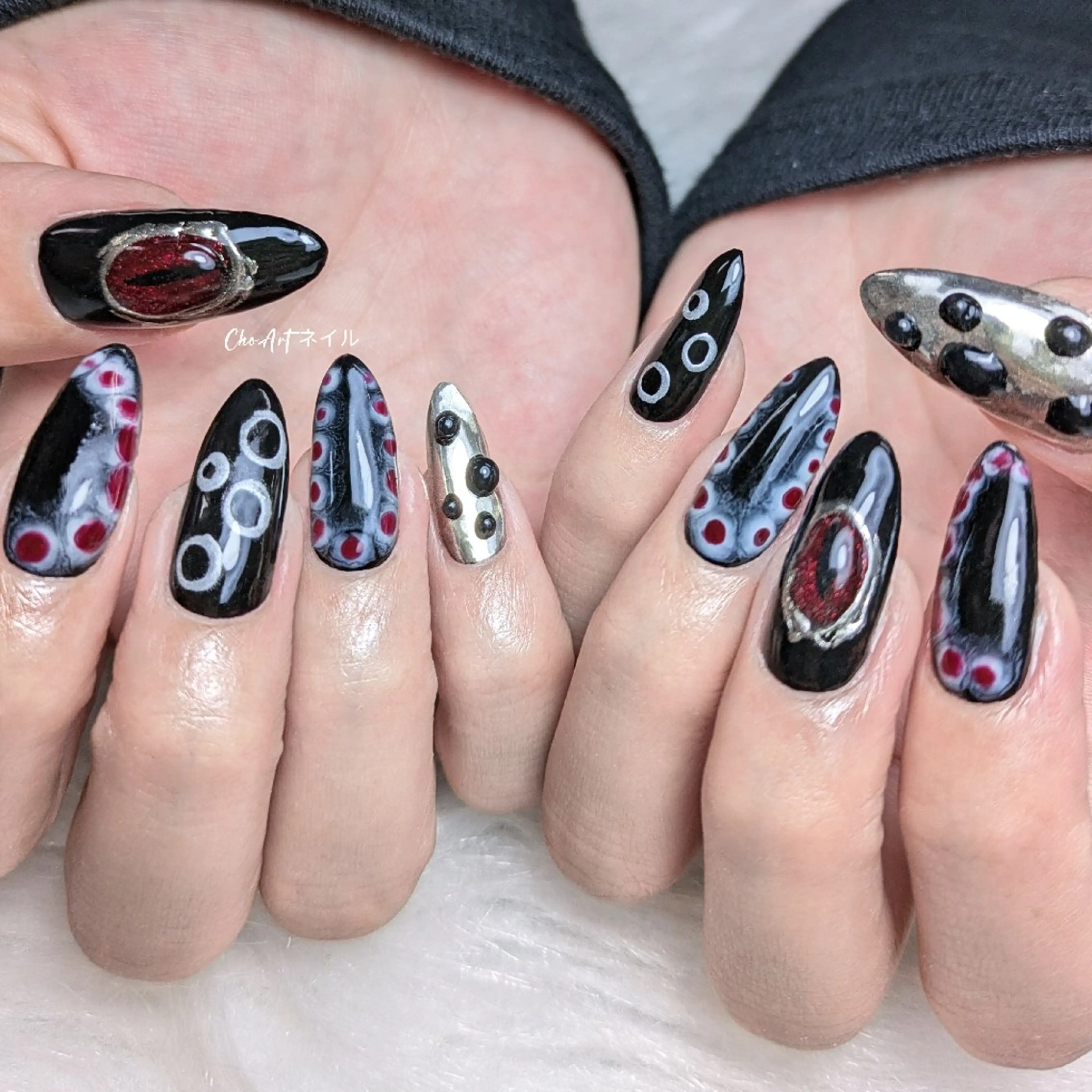 ネイル アートネイル フレンチネイル ハロウィン キラキラネイル ラメ(グリッター) Cho Artネイル所属・ronronne .のネイルデザイン