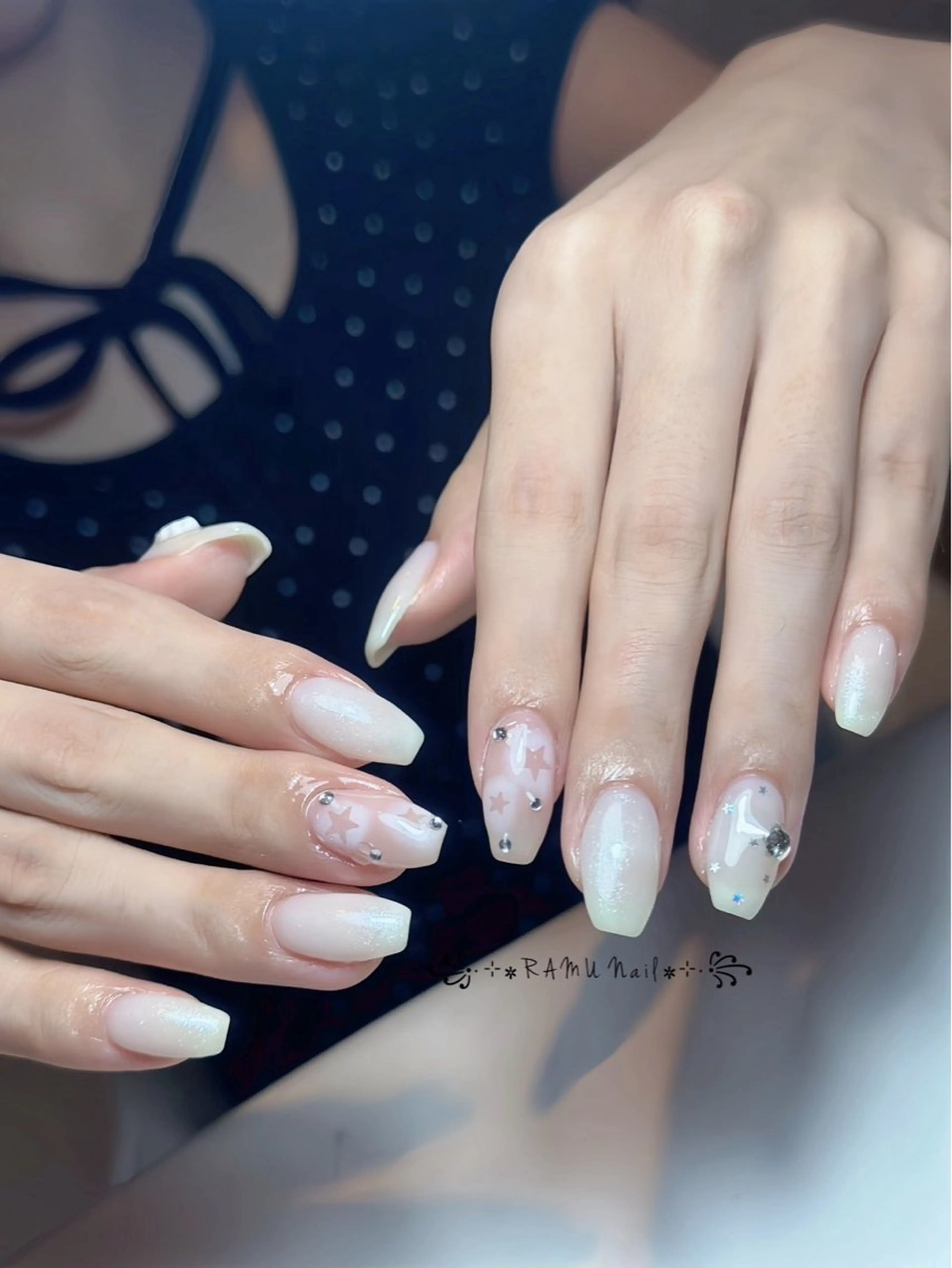 ネイル キラキラネイル マグネットネイル ミラーネイル ピンク ワンホンネイル ハンドネイル RAMU Nail 恵比寿店のネイルデザイン