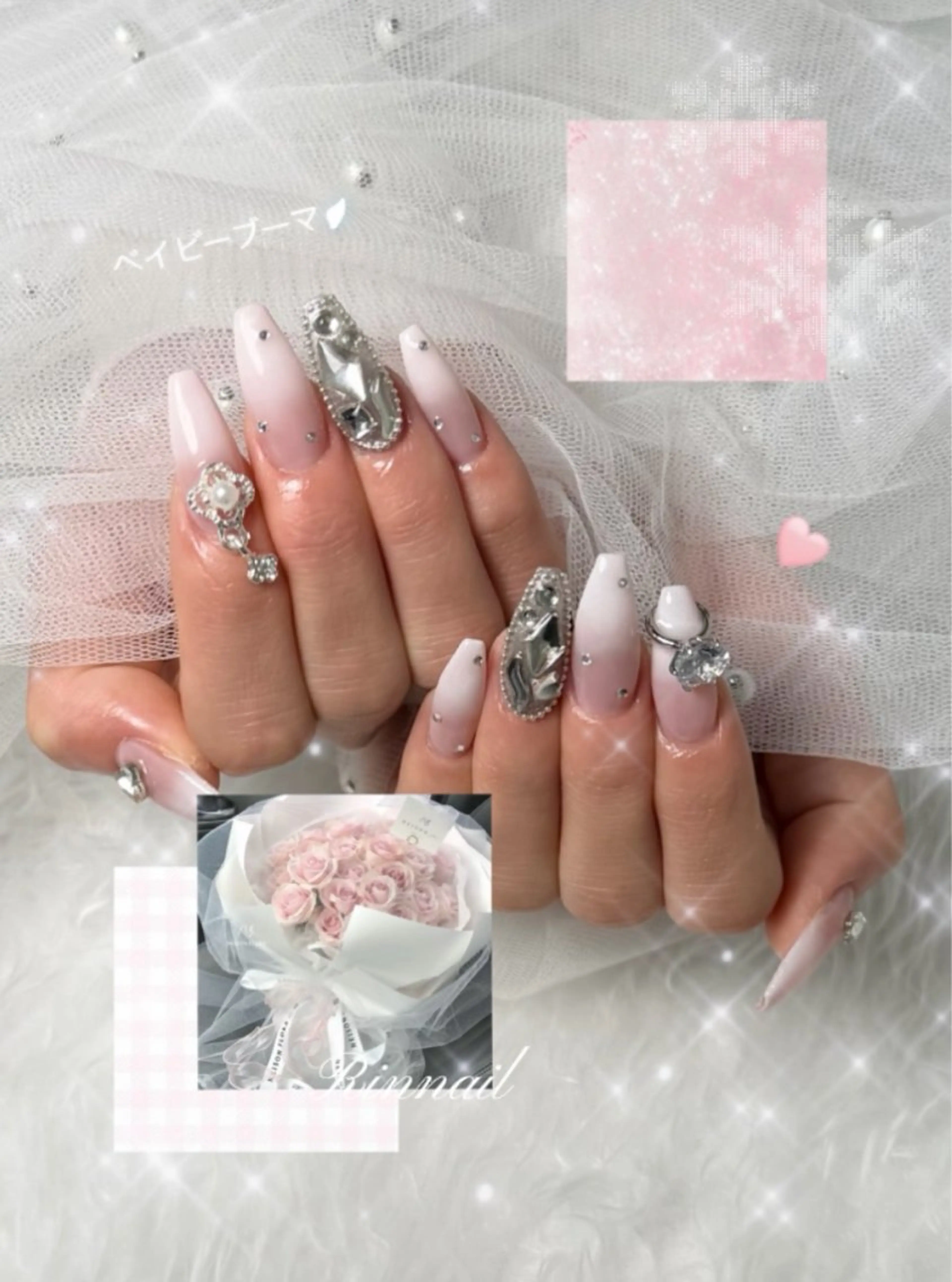 ネイル アートネイル 長さ出し 持ち込み ピンク ワンホンネイル Rin nail所属・Rin nailのネイルデザイン