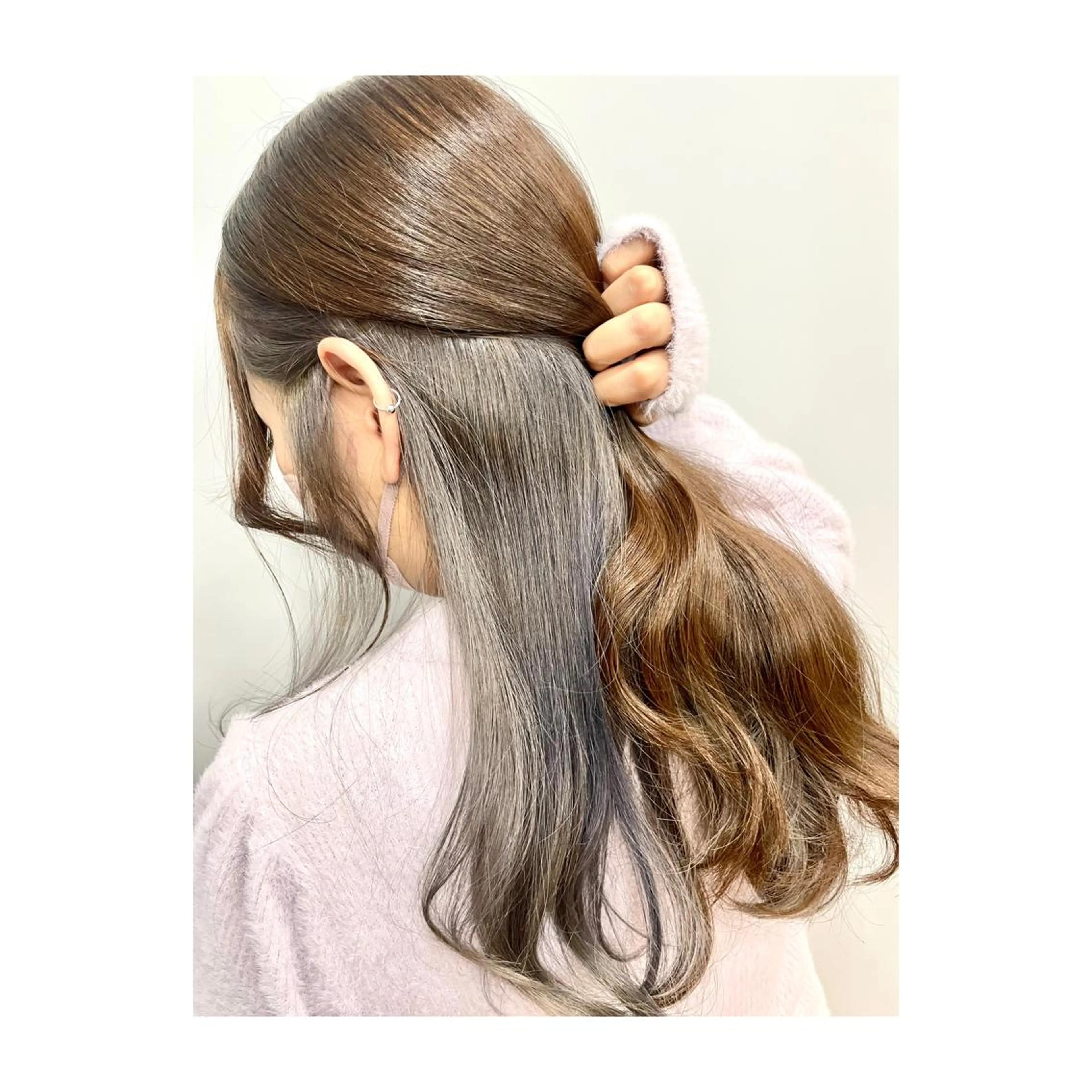 セミロング カラー アディクシーカラー アッシュ バレイヤージュ ベージュカラー ブリーチ ヘアカラー 二ヶ月綺麗が続く デザイン/星野六三四のヘアスタイル