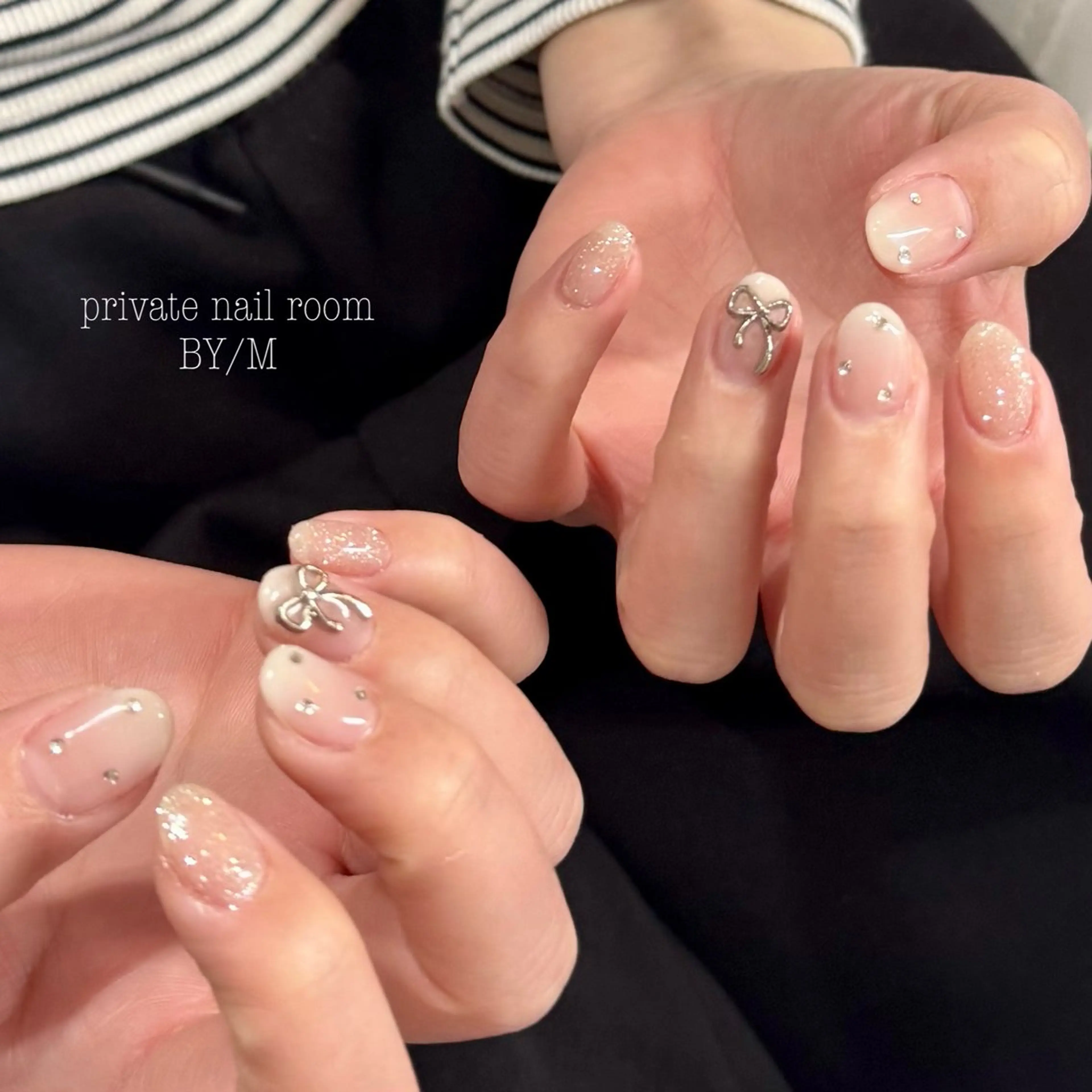 ネイル フラッシュネイル ラメ(グリッター) 持ち込み リボン ハンドネイル BY / Mのネイルデザイン