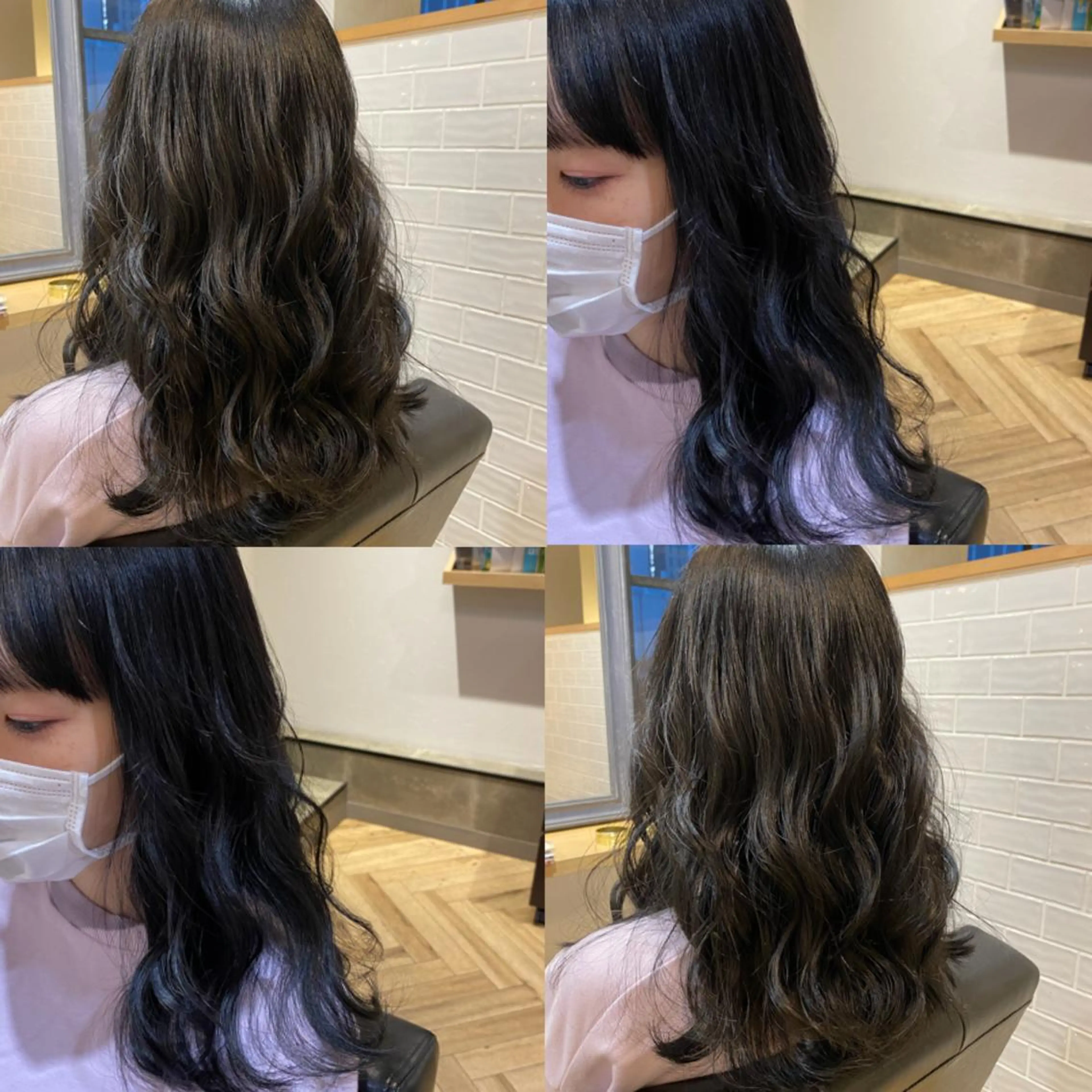 セミロング カラー 黒髪 ブルーカラー ブルーブラック 艶カラー/韓国顔周り 🎀mamiのヘアスタイル