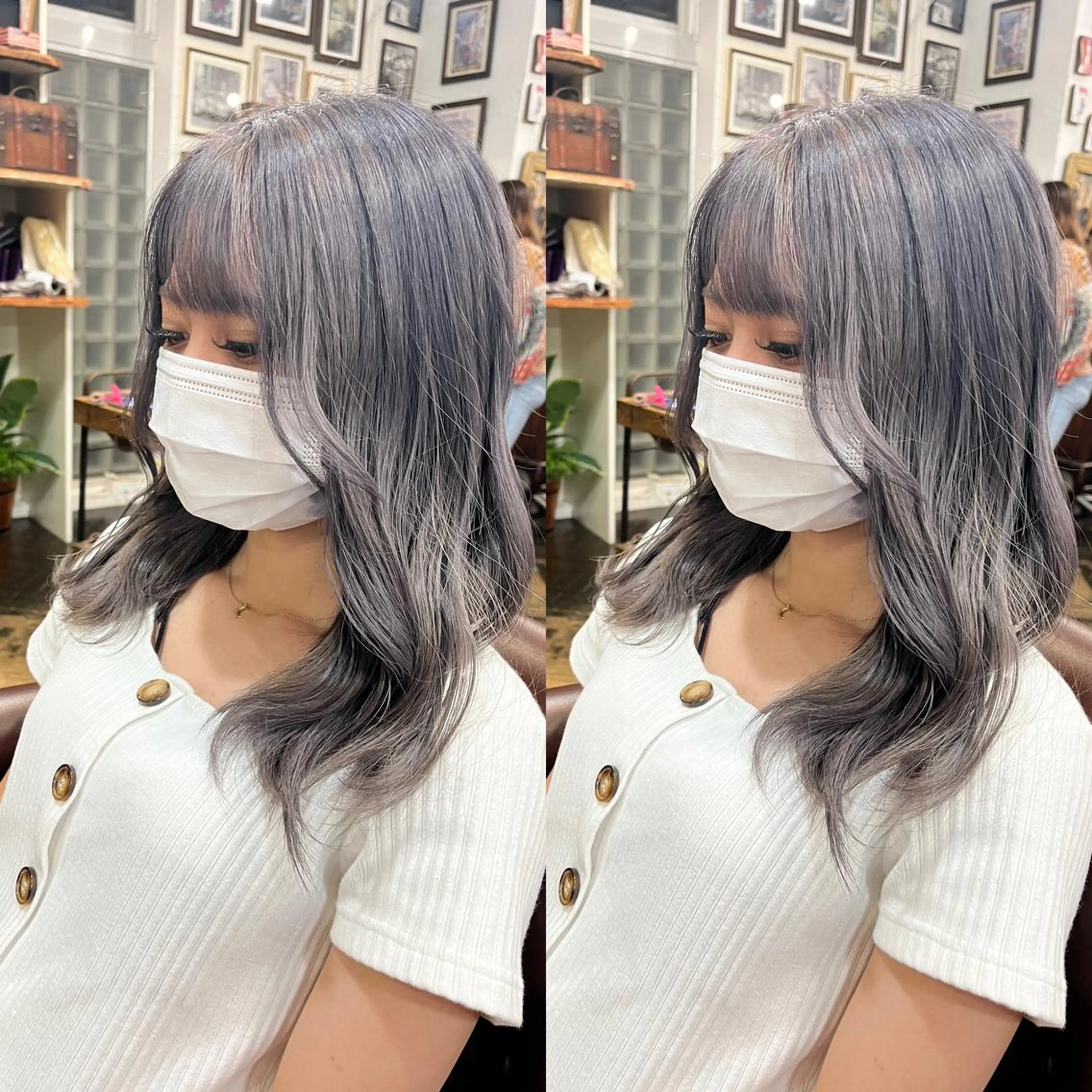 セミロング カラー 編み込みエクステ シールエクステ バレイヤージュ ブリーチ ブロンド ヘアカラー モモカ/ハイトーン /バレイヤージュのヘアスタイル