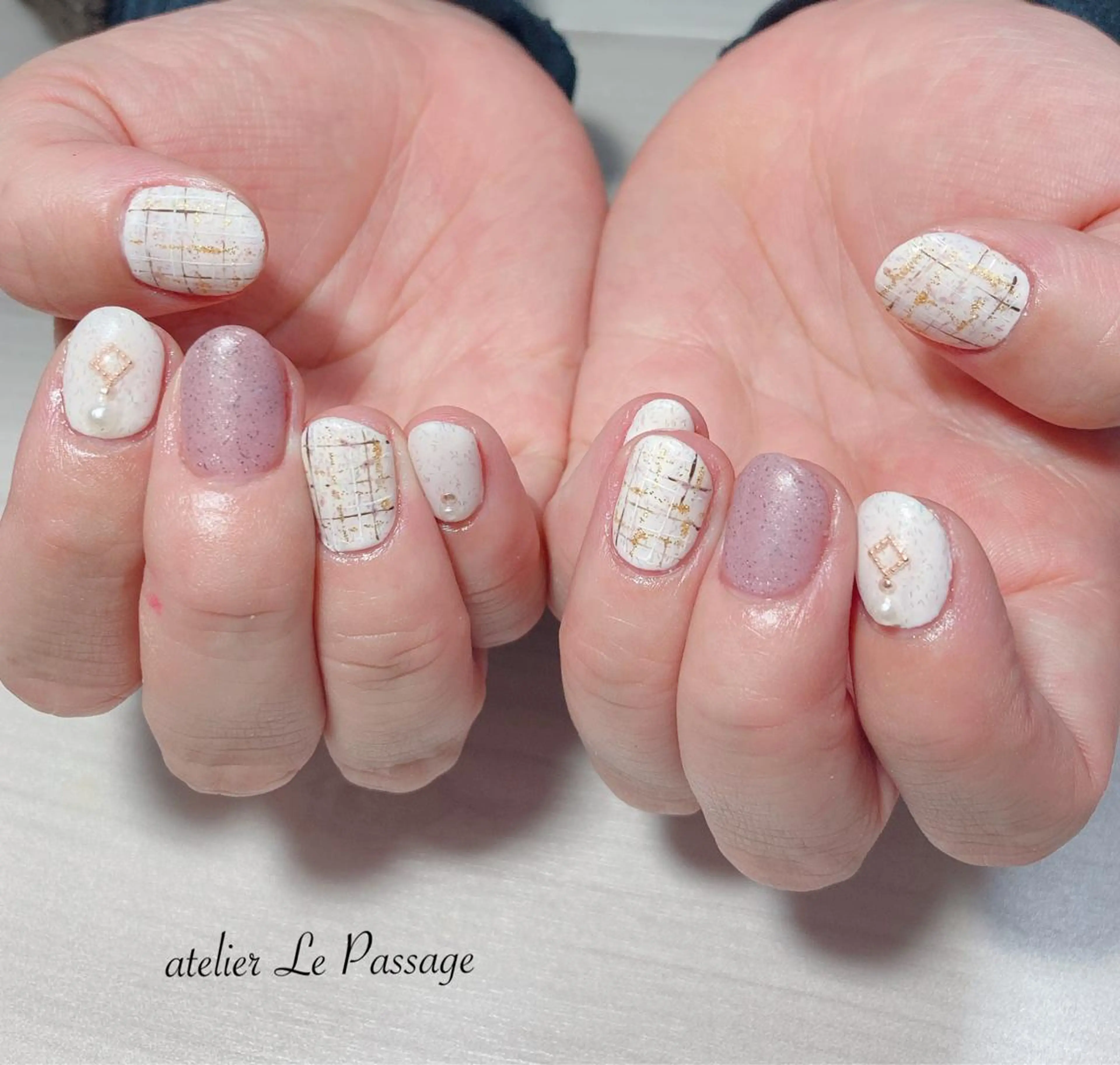 ネイル ジェルネイル マットネイル ニュアンスネイル パラジェル ツイードネイル ハンドネイル Atelier Le Passage所属・h nakatsukaのネイルデザイン