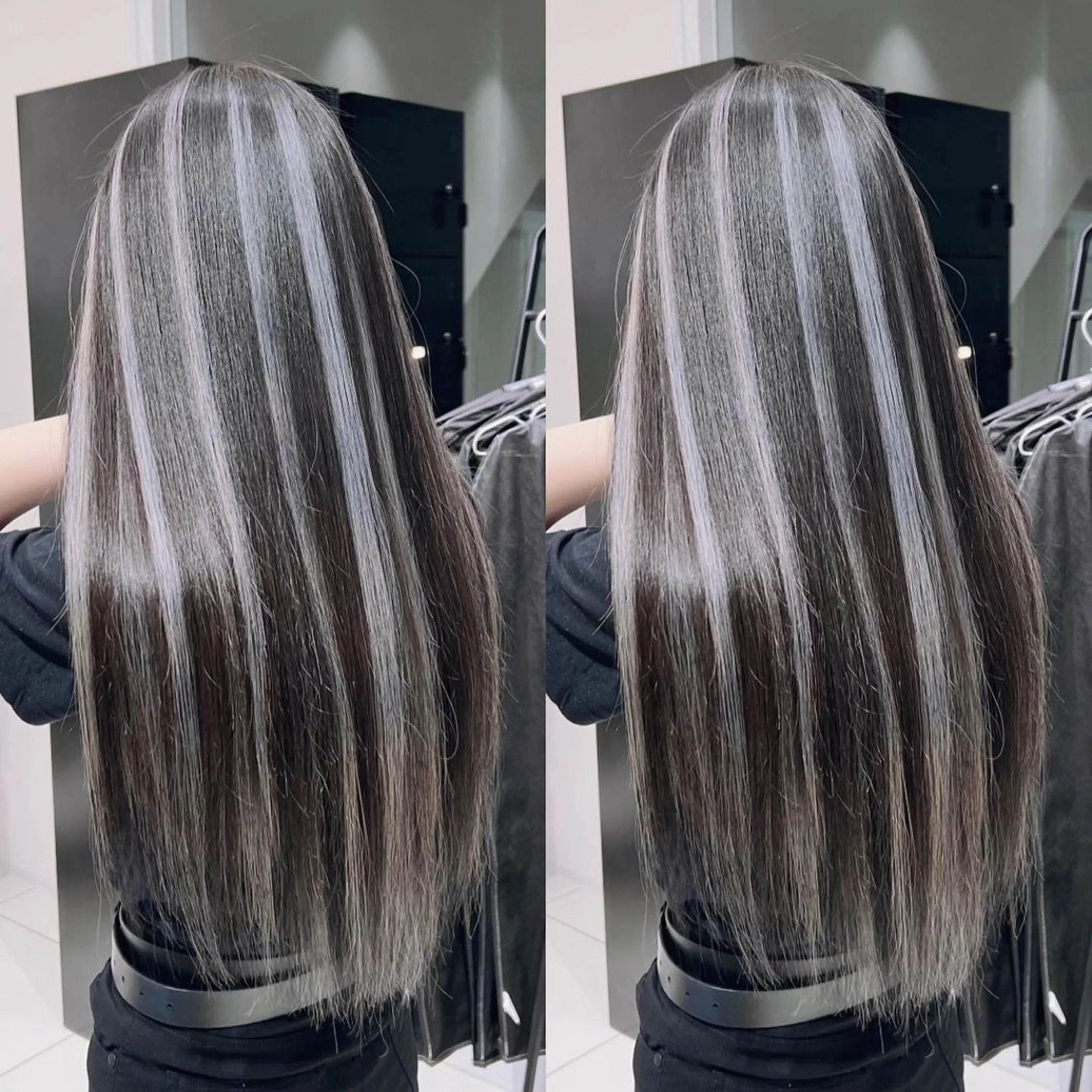 ロング カラー ハイライトカラー ハイライト ヘアカラー オフホワイトアンドなんば所属・福西 洋斗のヘアスタイル