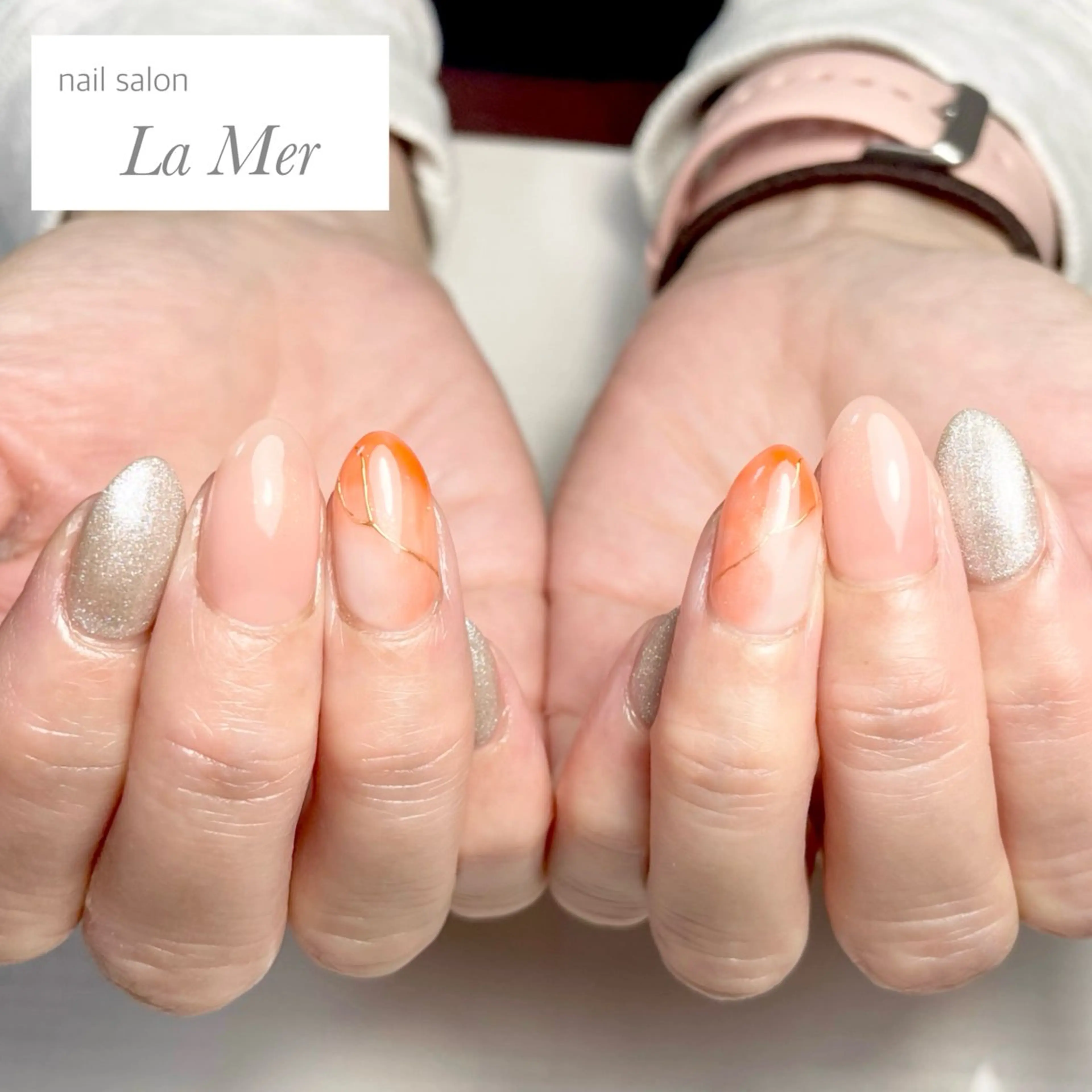 ネイル カジュアル キラキラネイル マグネットネイル ミラーネイル ニュアンスネイル ハンドネイル nailsalon La Merのネイルデザイン