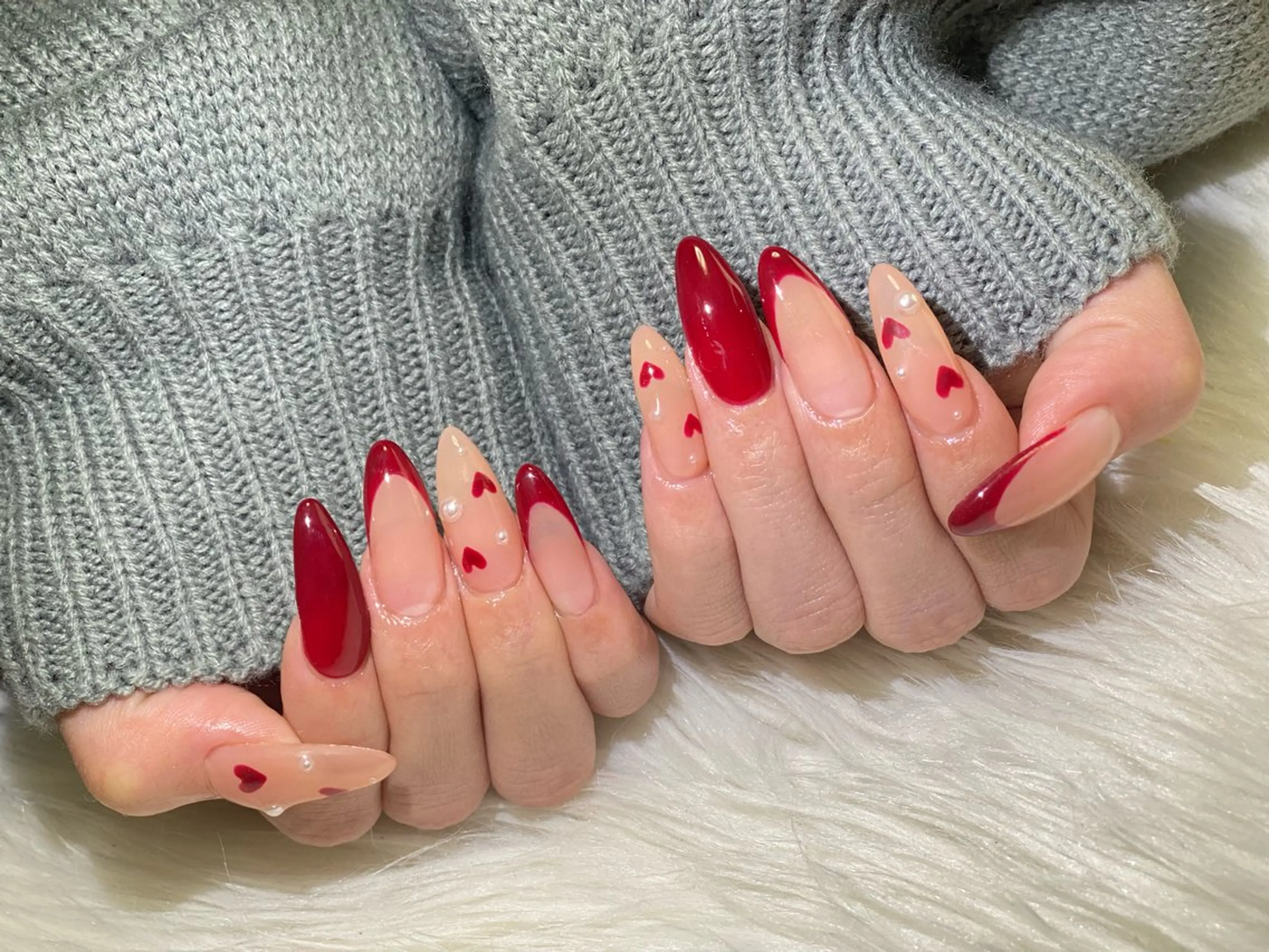 ネイル ボルドー ハート ロングネイル Esthetic Will所属・will 有希のネイルデザイン