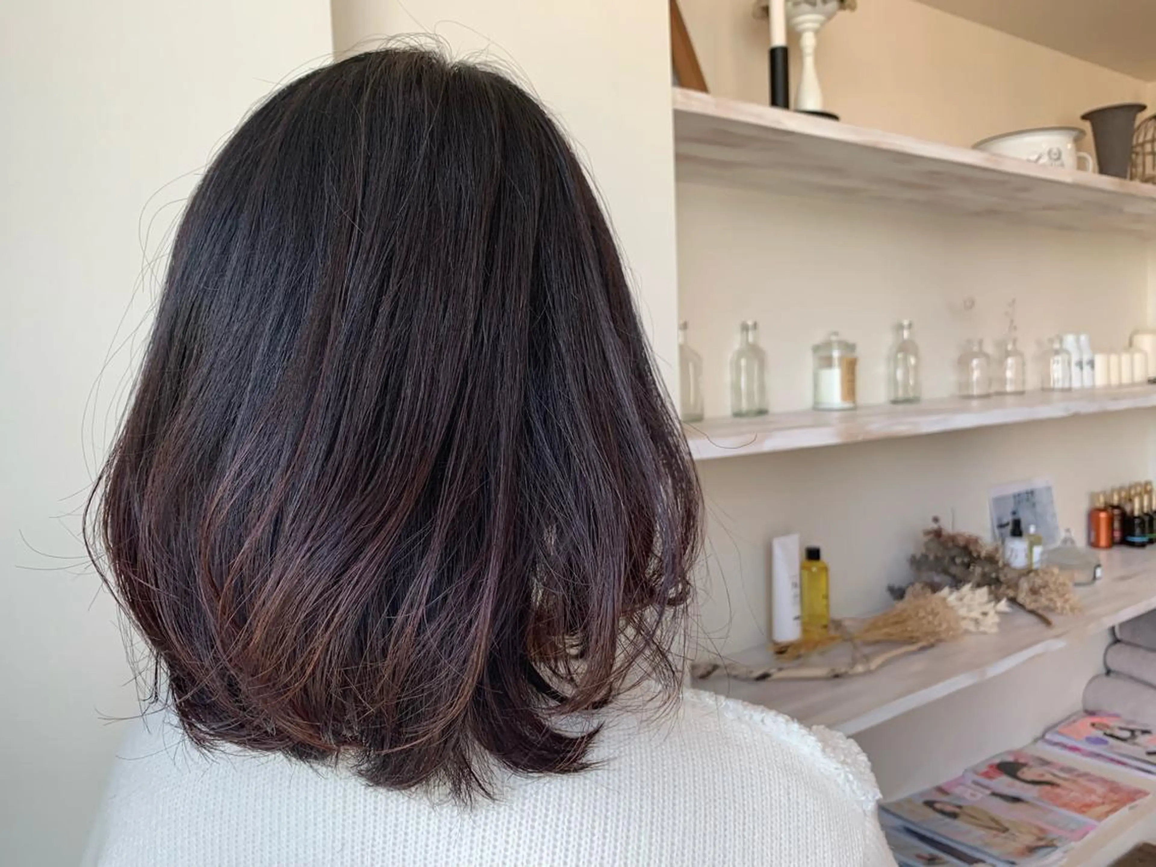 ミディアム カラー ブラウンカラー ピンクカラー ピンクブラウン ボブウルフ／ボブ Satsuki【名駅のヘアスタイル