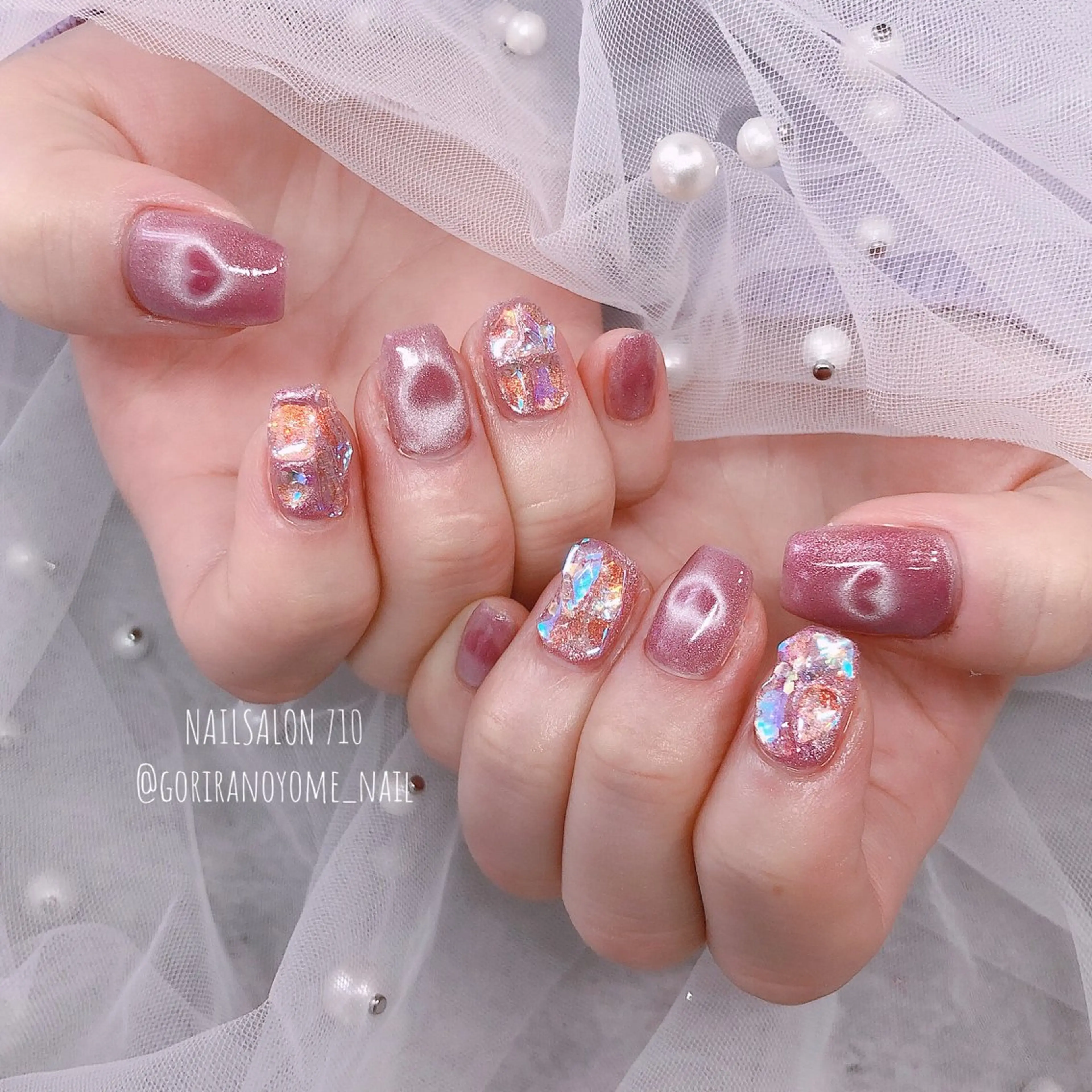 ネイル ハート 氷ネイル・うるうるネイル マグネットネイル ストーンネイル ハンドネイル フットネイル ナナイチゼロ I.Naoのネイルデザイン