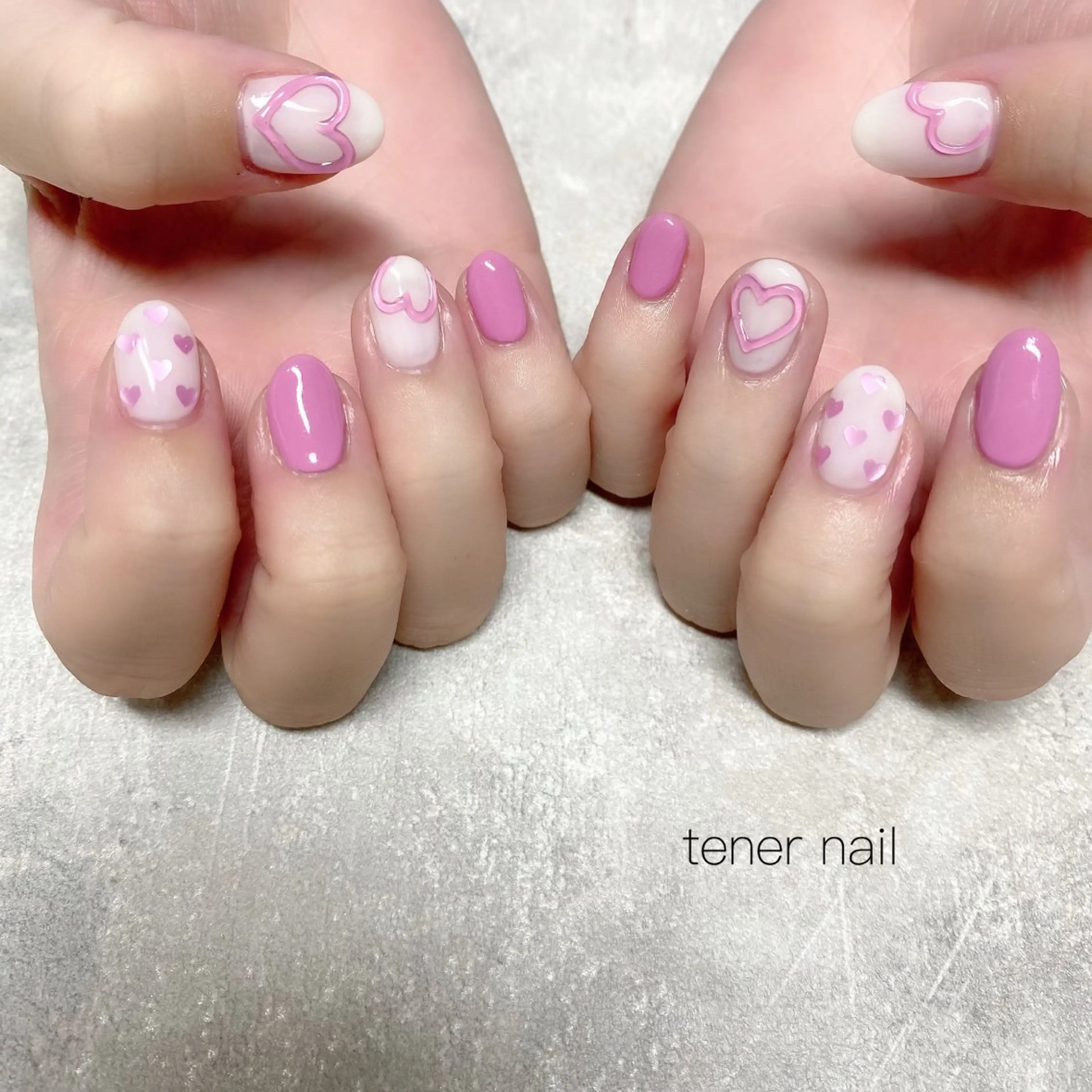 ネイル ハート ピンク ぷっくりネイル ハンドネイル tener  nail  テネルネイル所属・テネルネイル tener nailのネイルデザイン