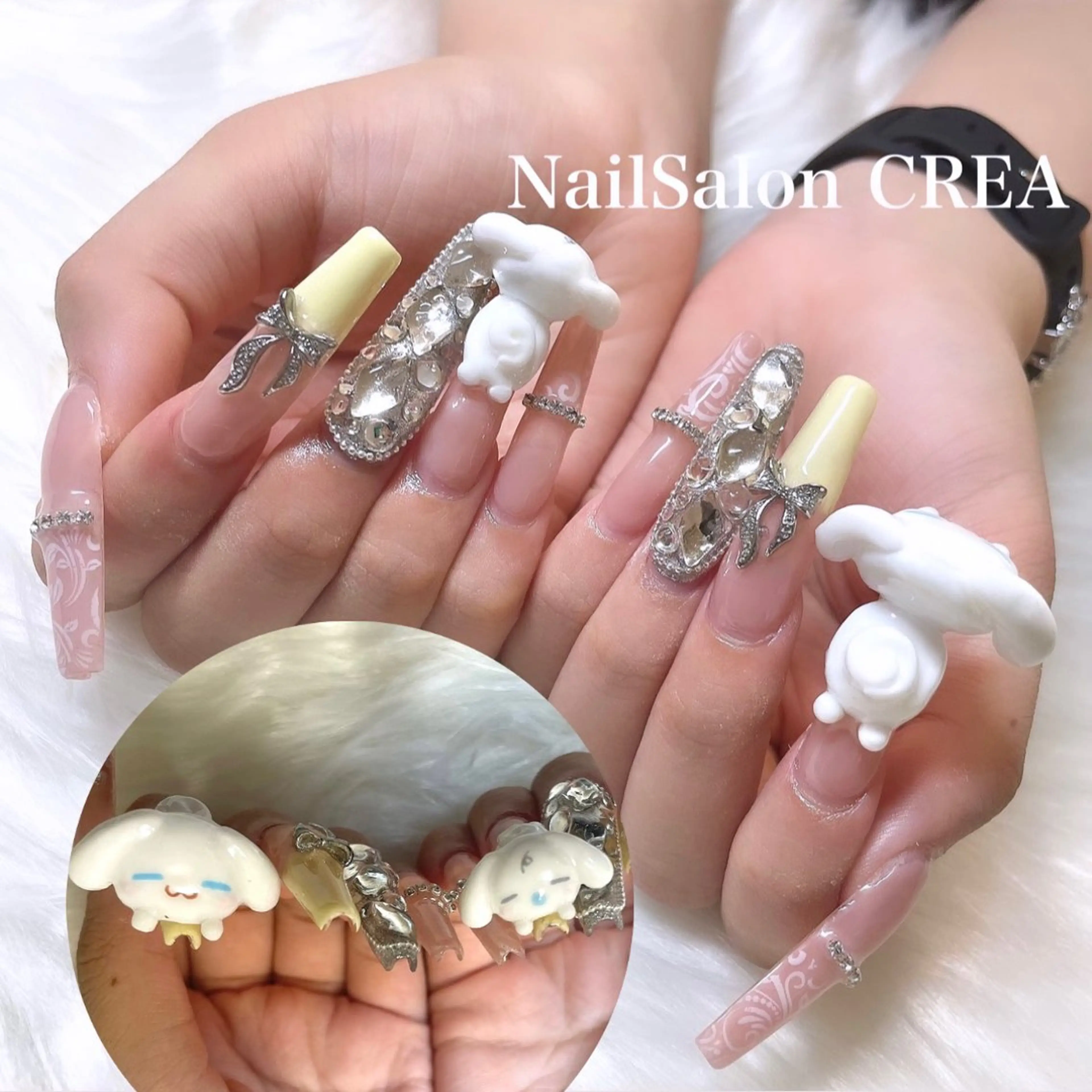 ネイル 持ち込み リボン ハンドネイル NailSalon CREAのネイルデザイン