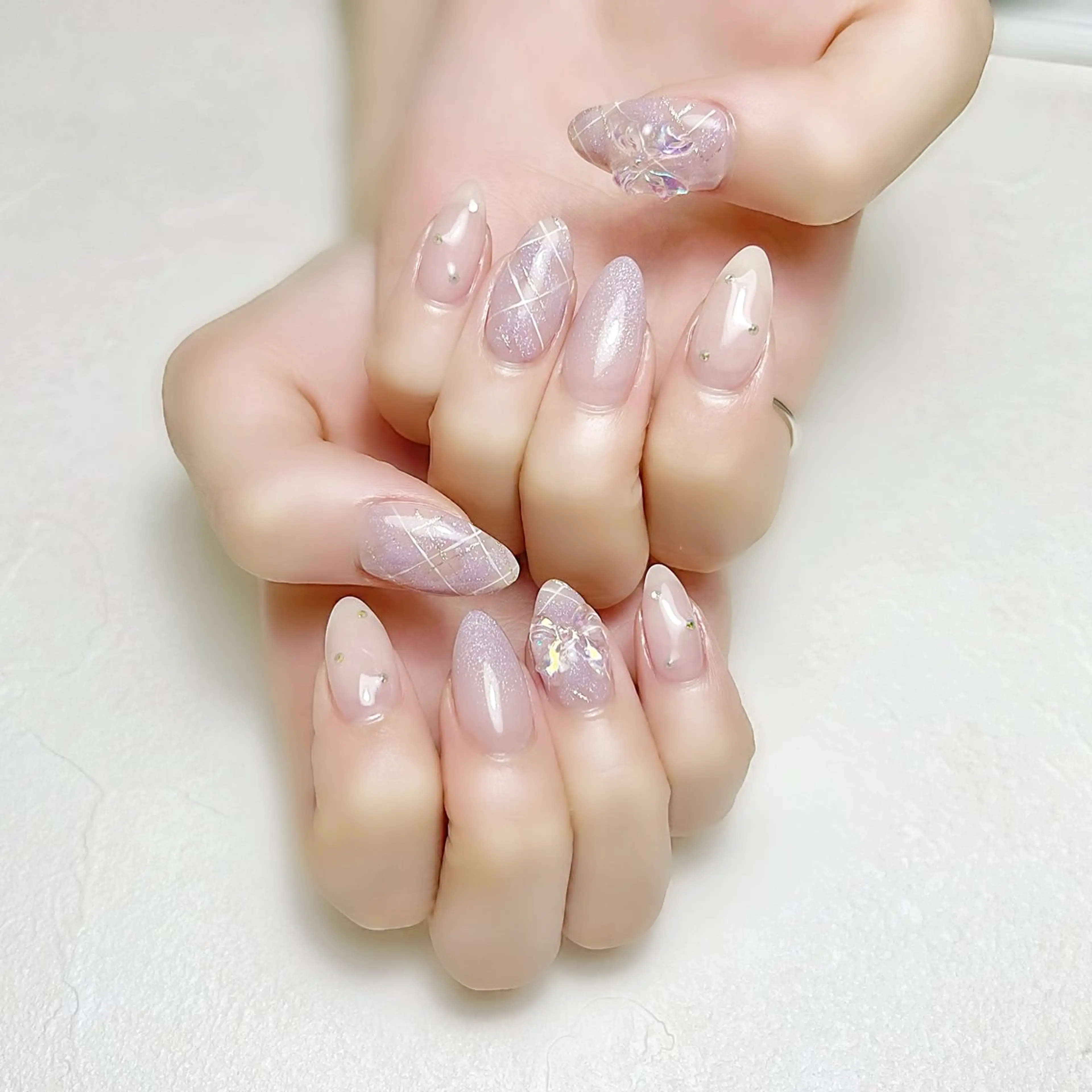 ネイル ガーリー グラデーション キラキラネイル パープル 春ネイル rouse nail RISATOのネイルデザイン
