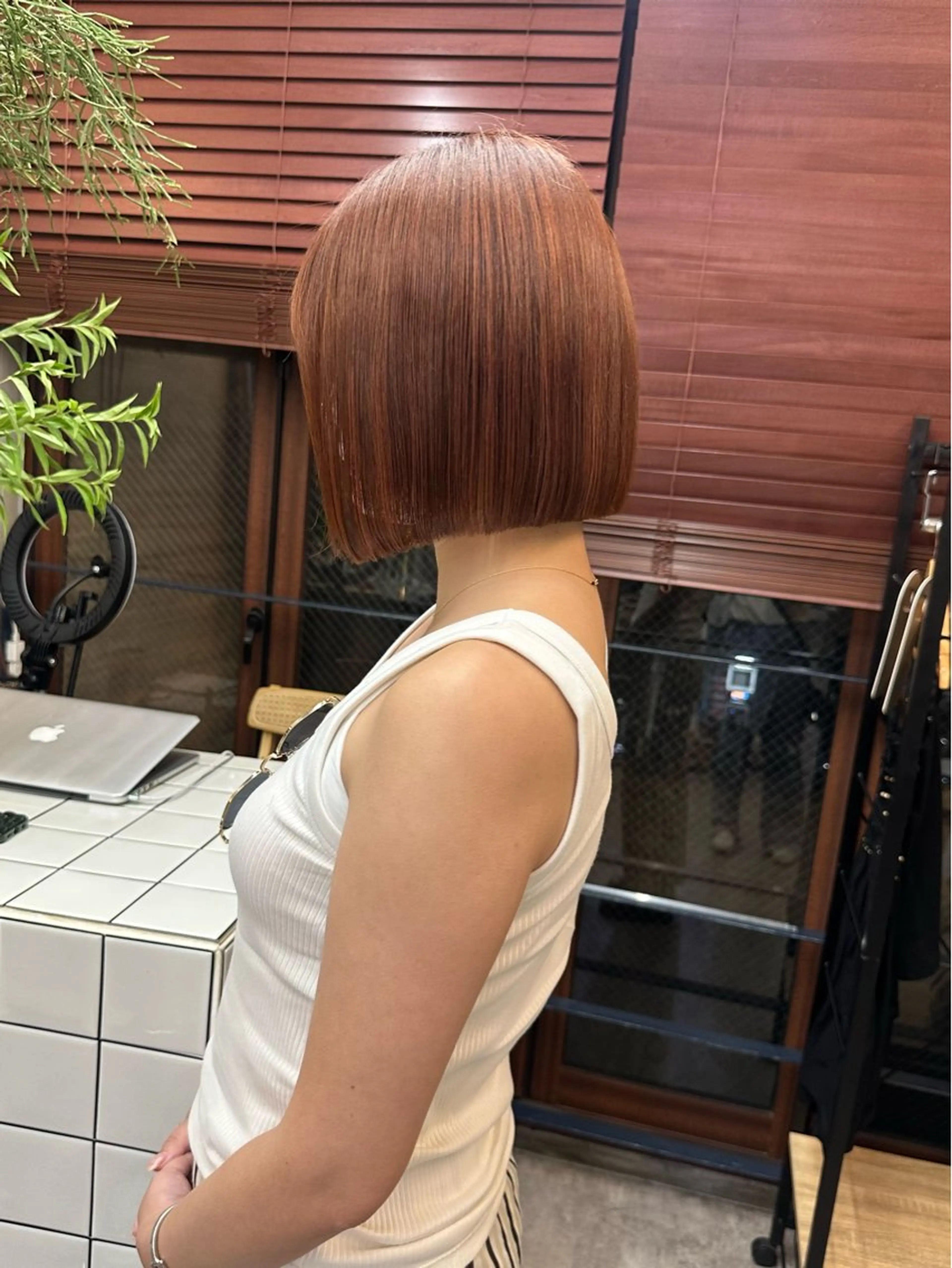 ショート カラー 切りっぱなしボブ ベージュカラー オレンジ オレンジベージュ ボブ カット ヘアカラー トリートメント レイヤーカット💫 ／HARUKA🎀のヘアスタイル