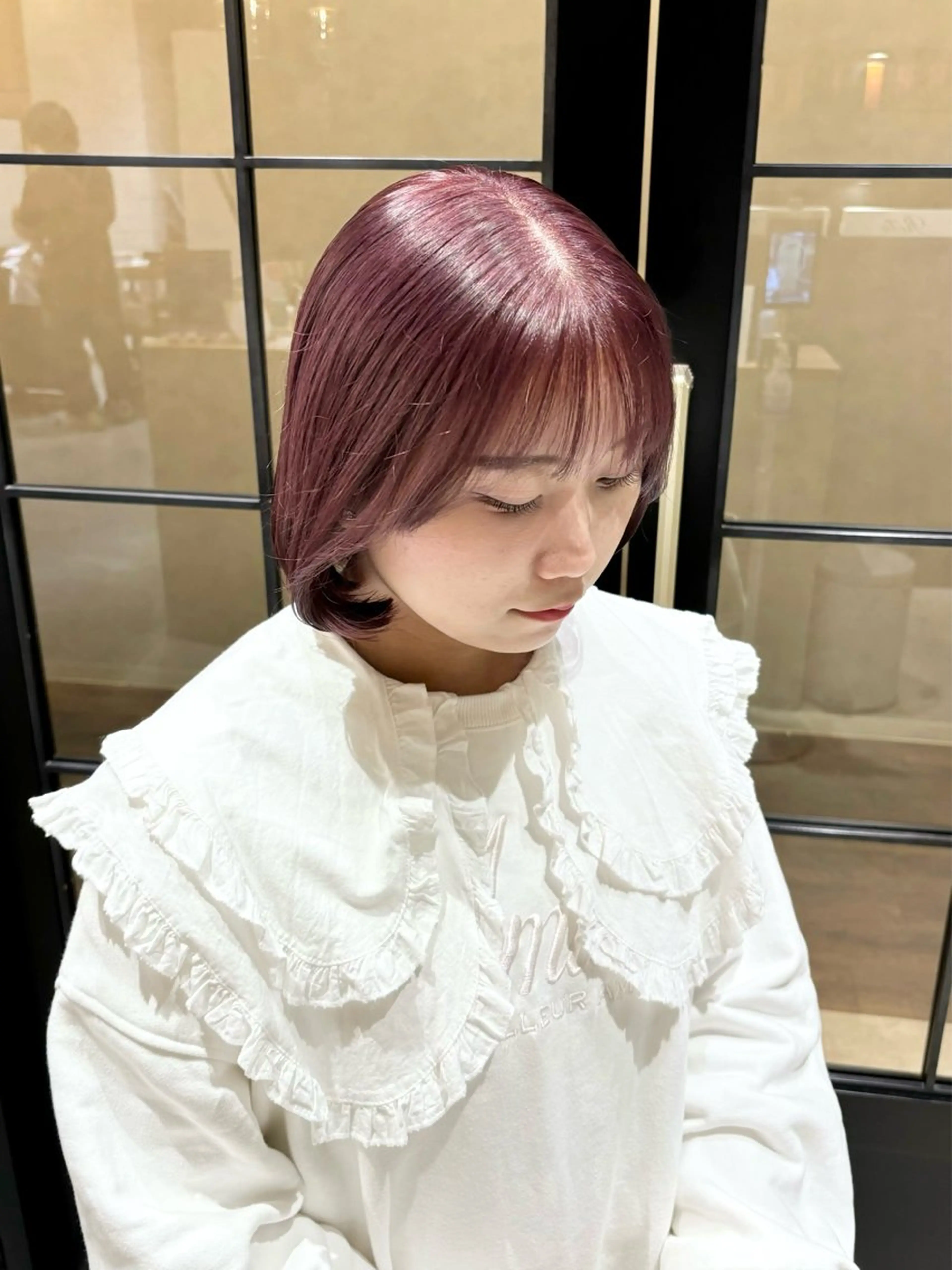 セミロング 𝒎𝒐𝒆🩰 名駅/ヘアメ/暖色♡のヘアスタイル