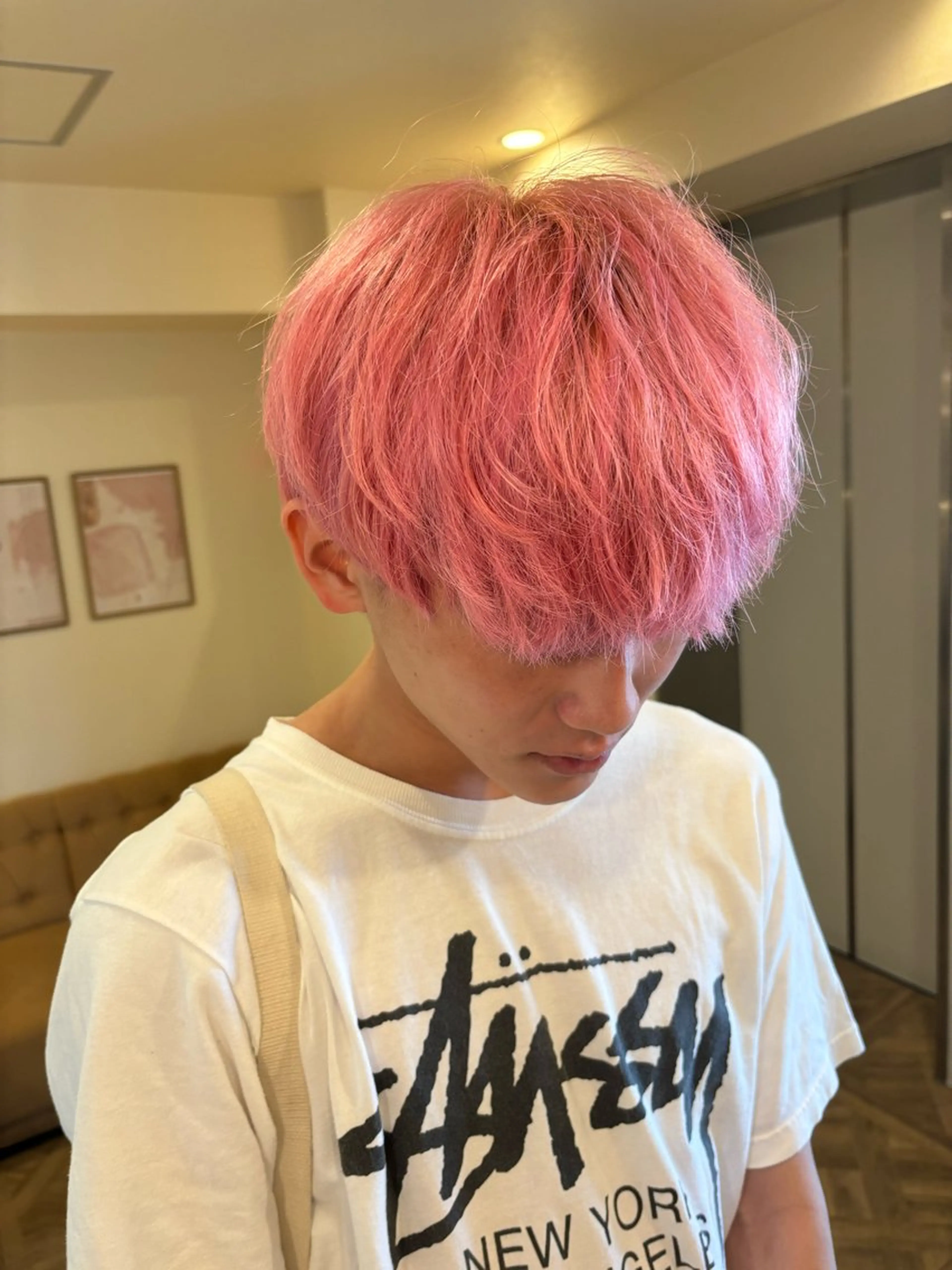 カラー ブリーチ ヘアカラー トリートメント ミルクティ/ピンク/ レイヤー/yuriaのヘアスタイル