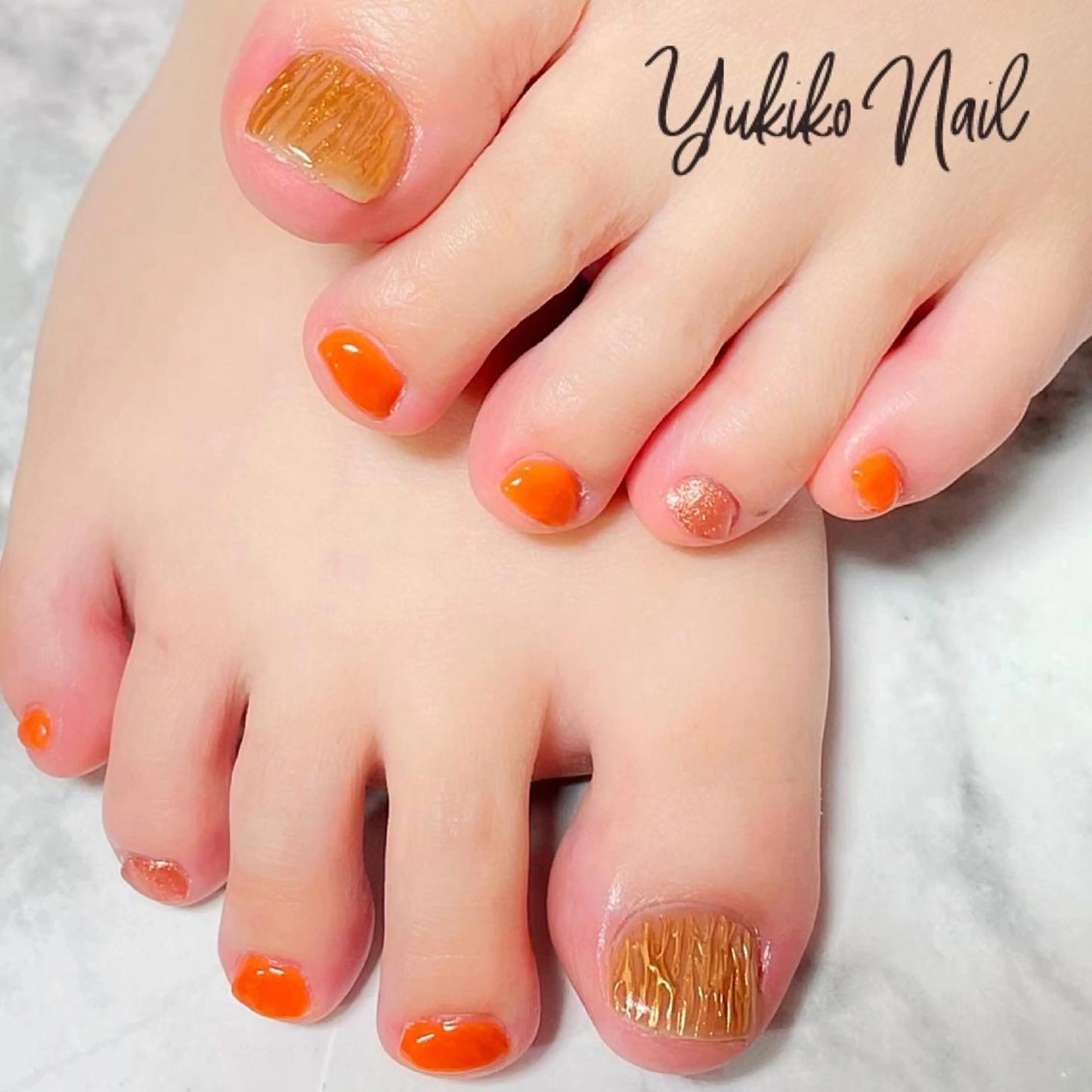 ネイル アートネイル フットネイル オレンジ フットネイル ユキコ ネイルのネイルデザイン