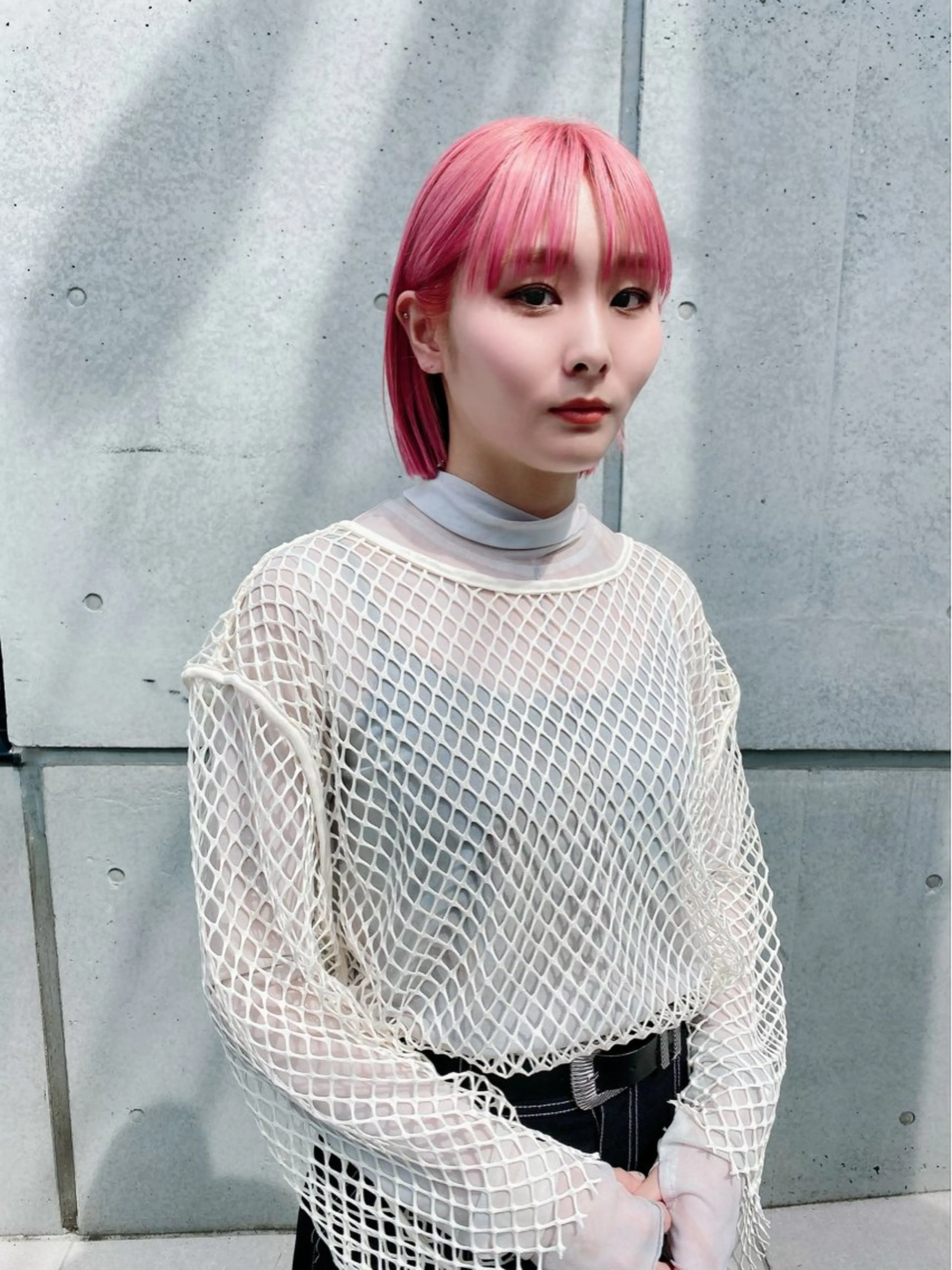 ミディアム カラー 切りっぱなしボブ ハイトーンカラー ピンクカラー ボブ ✨原宿ハイトーン ブリーチ職人菊池のヘアスタイル