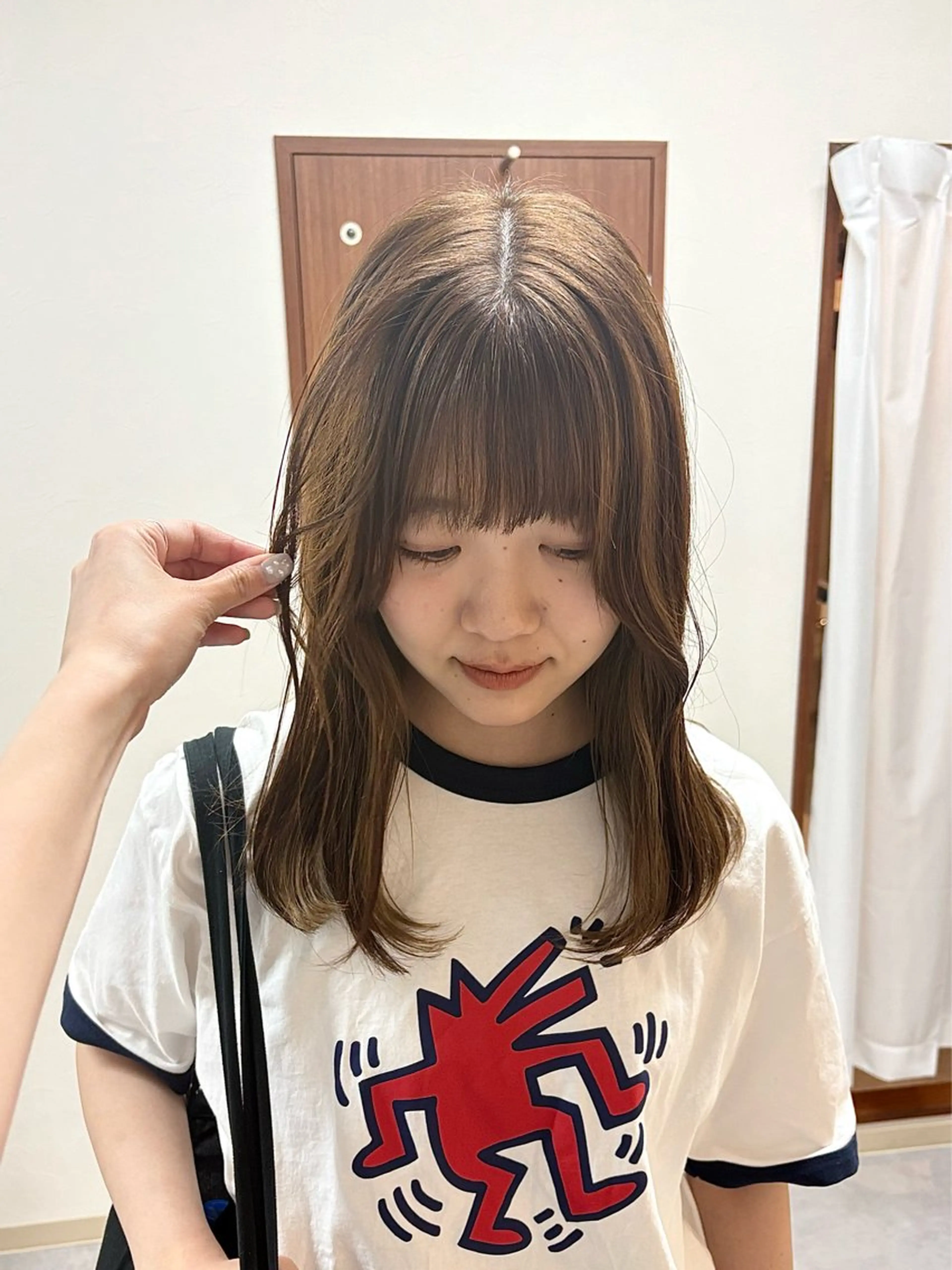 ミディアム カラー ヘアアレンジ ブリーチ 透明感カラー 顔周りカット カット ヘアカラー トリートメント ハル🌸柔色/ ブリーチなし/艶髪のヘアスタイル